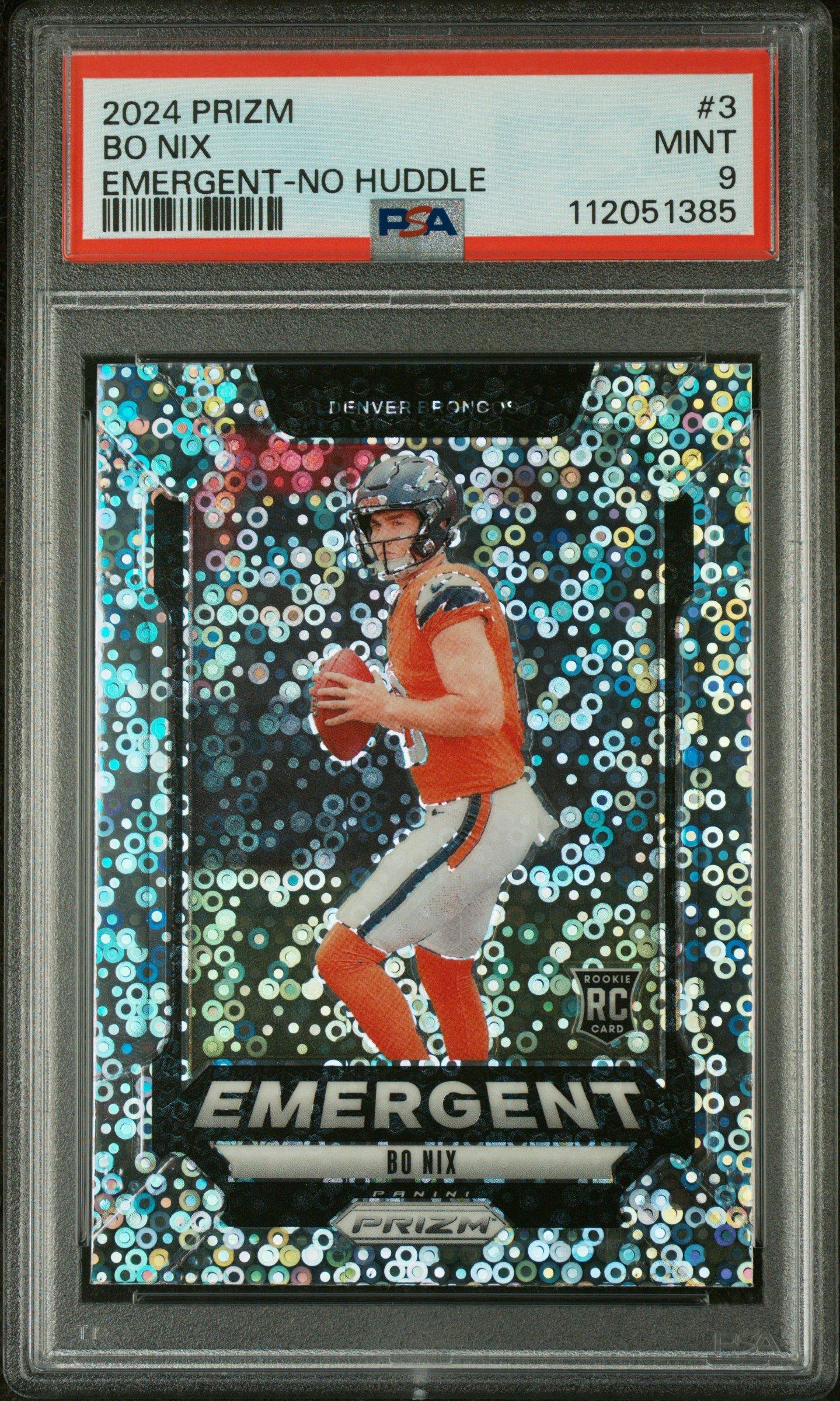 2024 Panini Prizm Emergent 3 Bo Nix No Huddle PSA 9