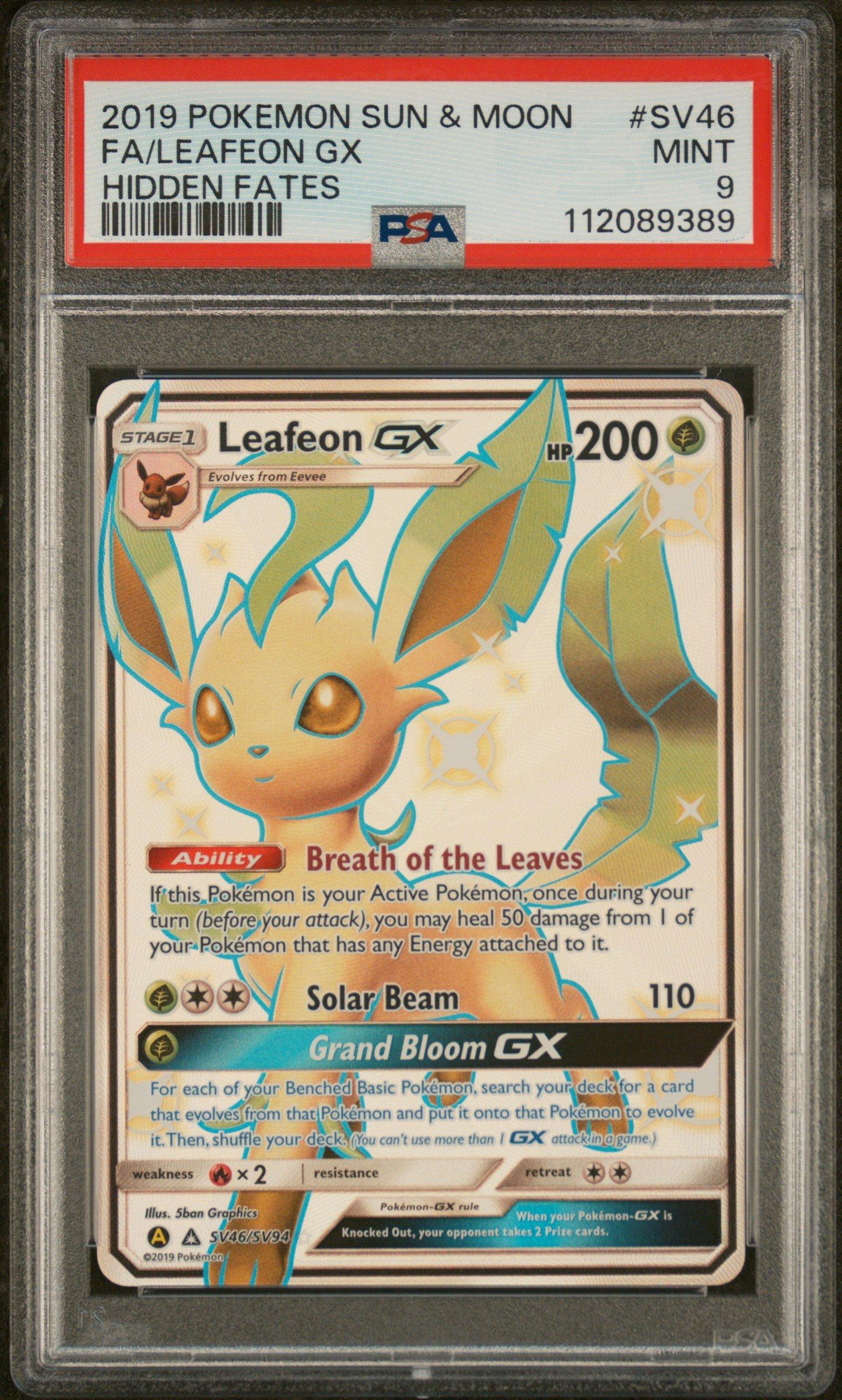 2019 Pokemon Sun & Moon Hidden Fates Sv46 Full Art/leafeon Gx PSA