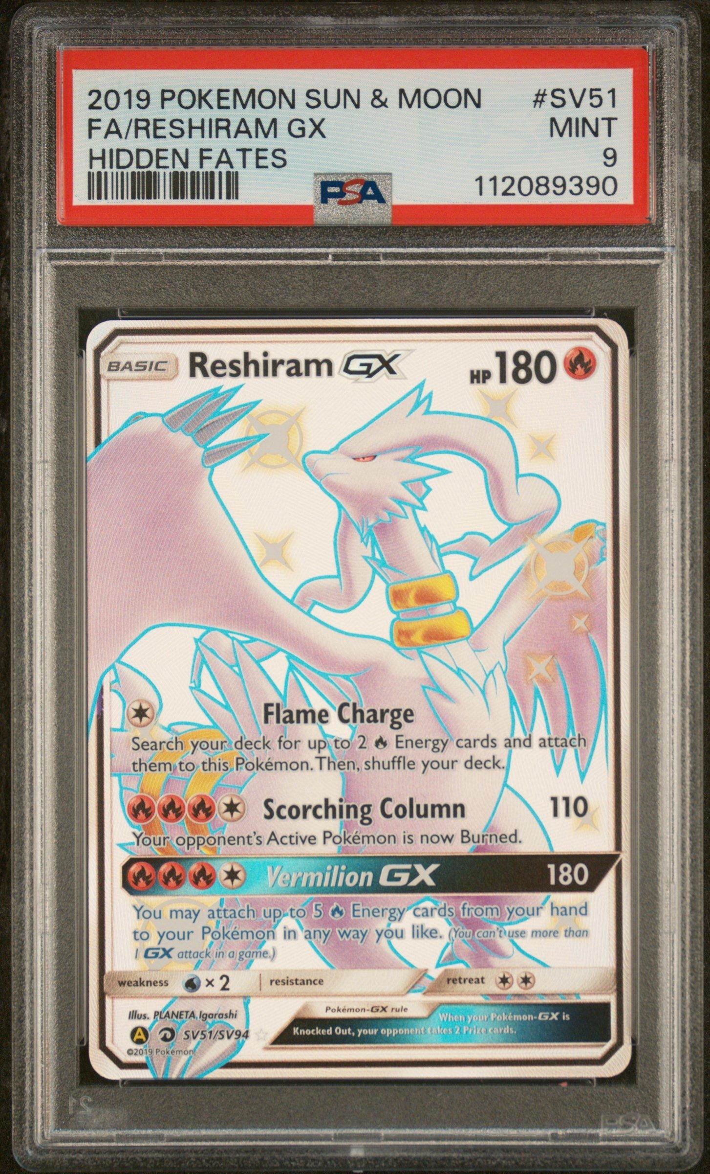 2019 Pokemon Sun & Moon Hidden Fates Sv51 Full Art/reshiram Gx PSA