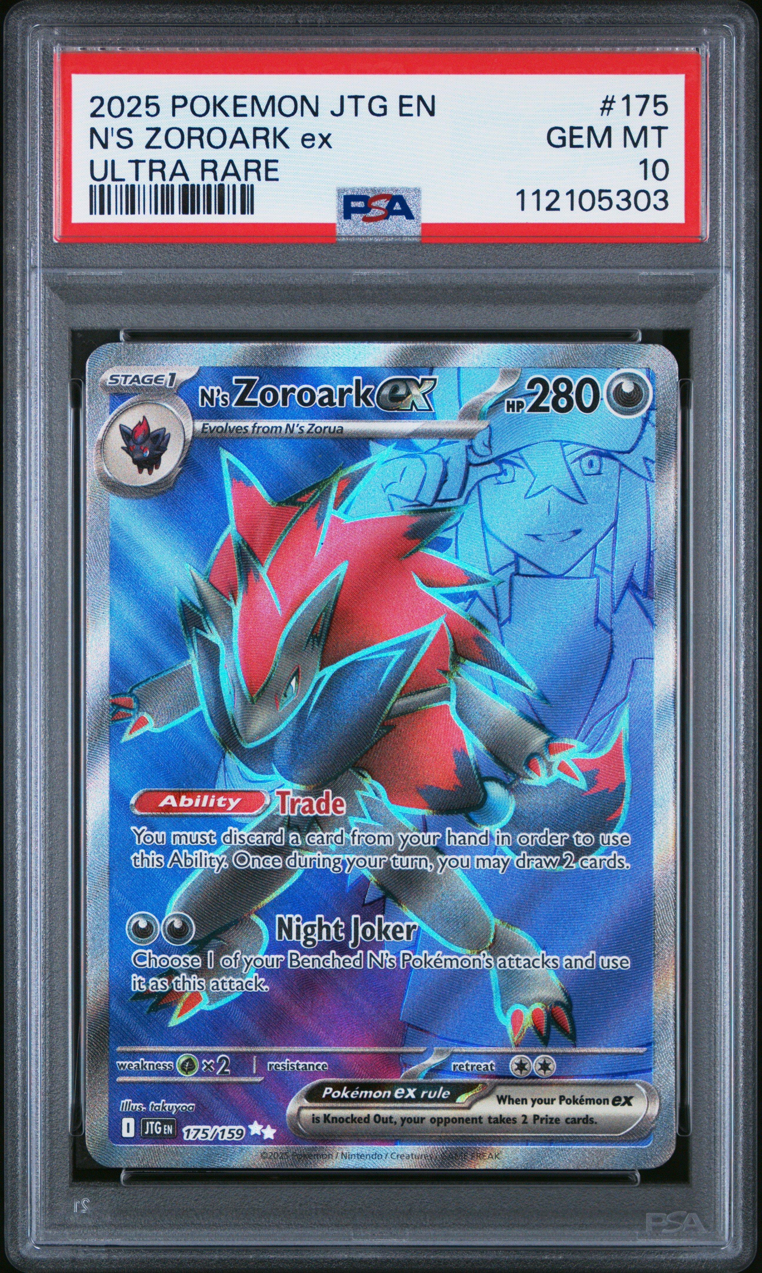 2025 Pokemon Jtg En-journey Together 175 N's Zoroark Ex Ultra Rare PSA