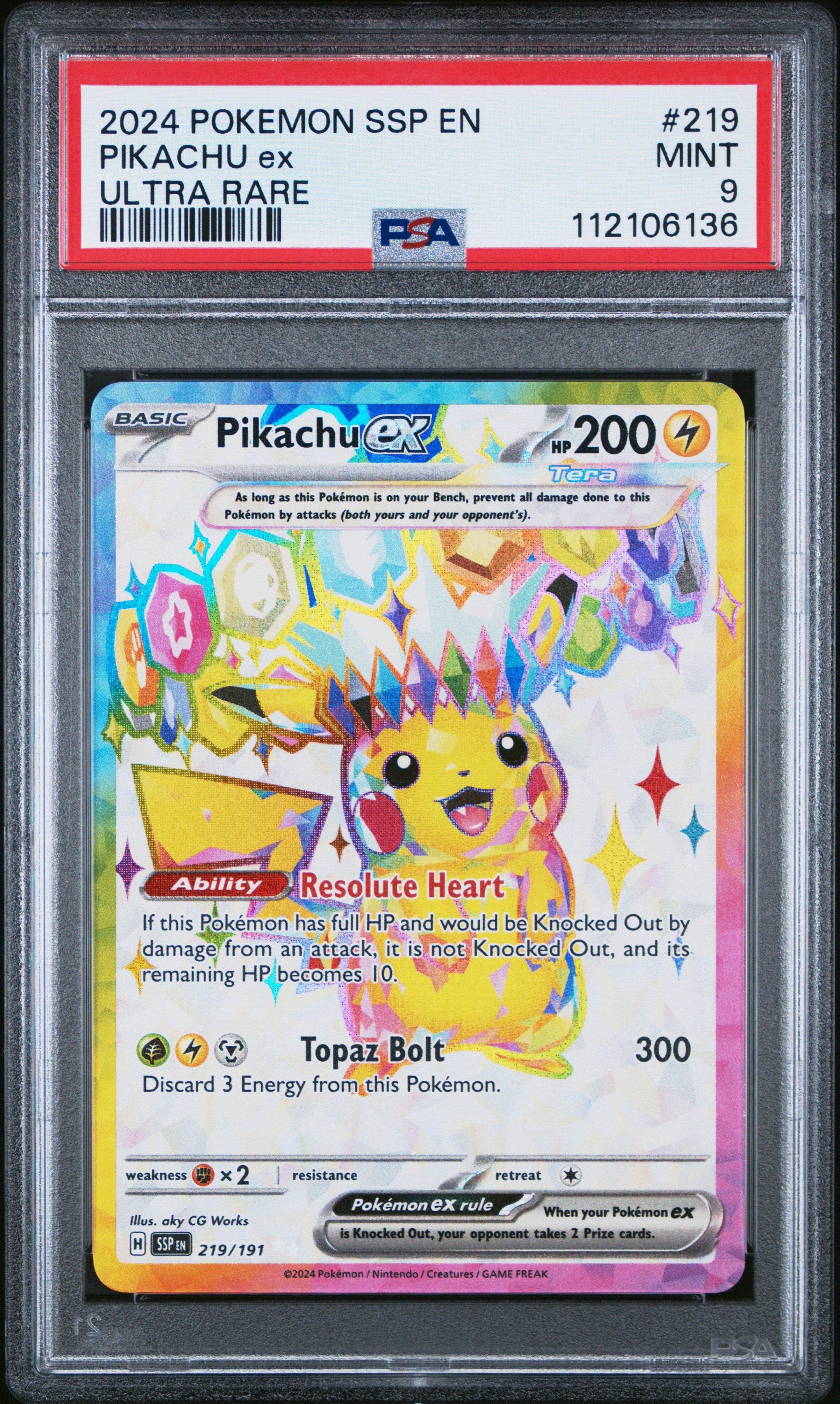 2024 ピカチュウex PSA9 2024 Pokemon Ssp En-surging Sparks 219 Pikachu Ex Ultra Rare PSA 9