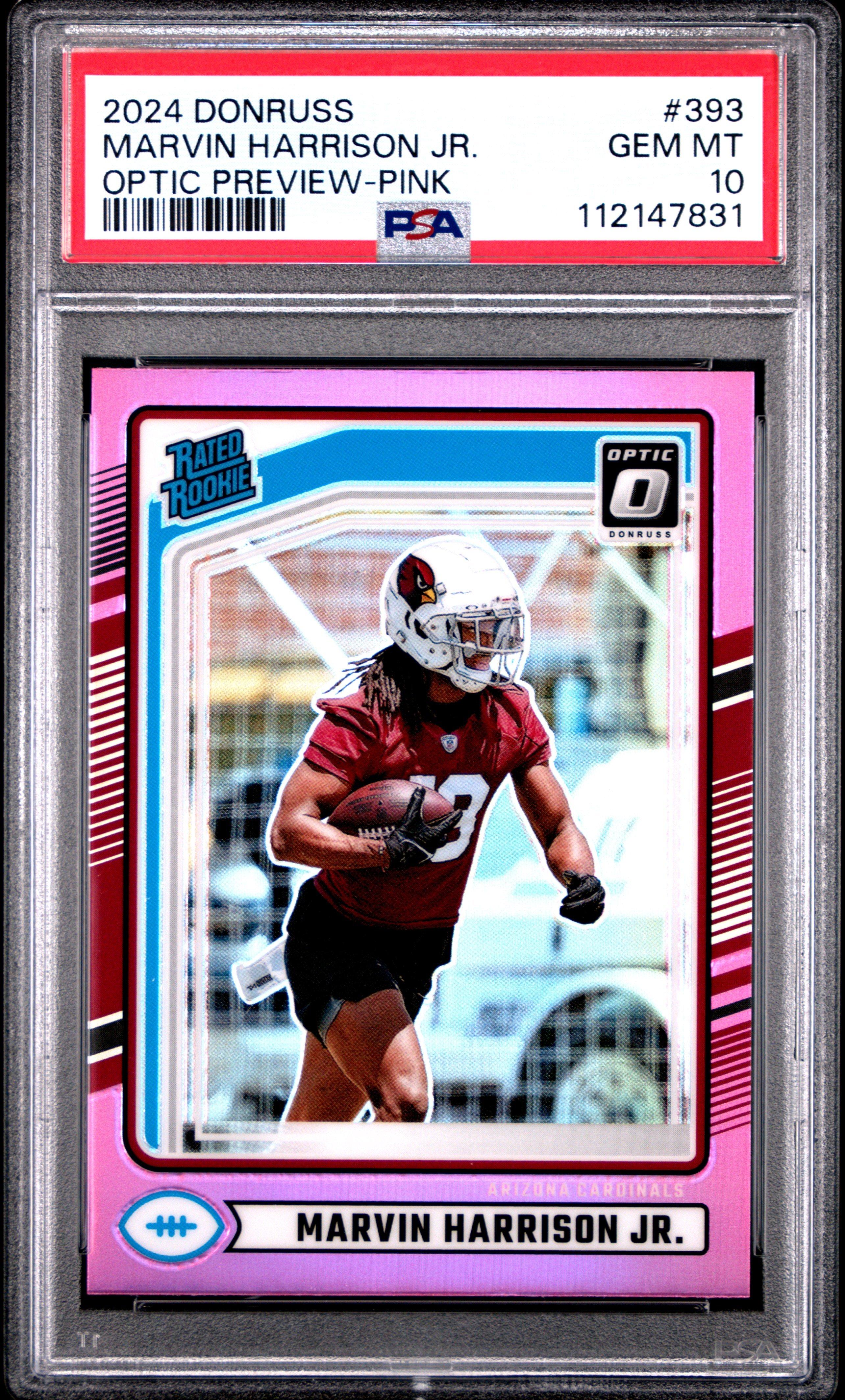 2024 Panini Donruss 393 Marvin Harrison Jr. Optic Preview-pink PSA 10