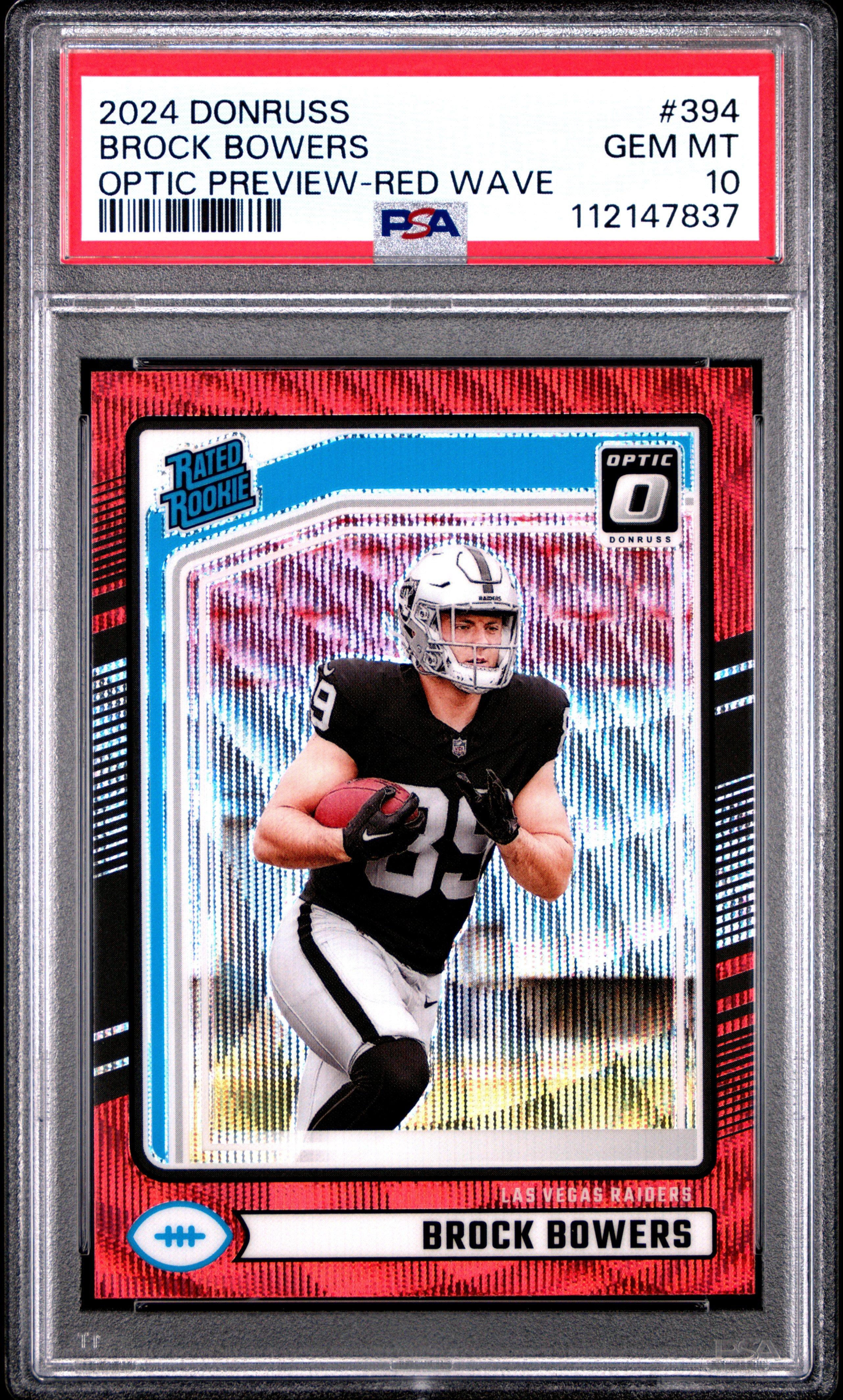 2024 Panini Donruss 394 Brock Bowers Optic Preview-red Wave PSA 10