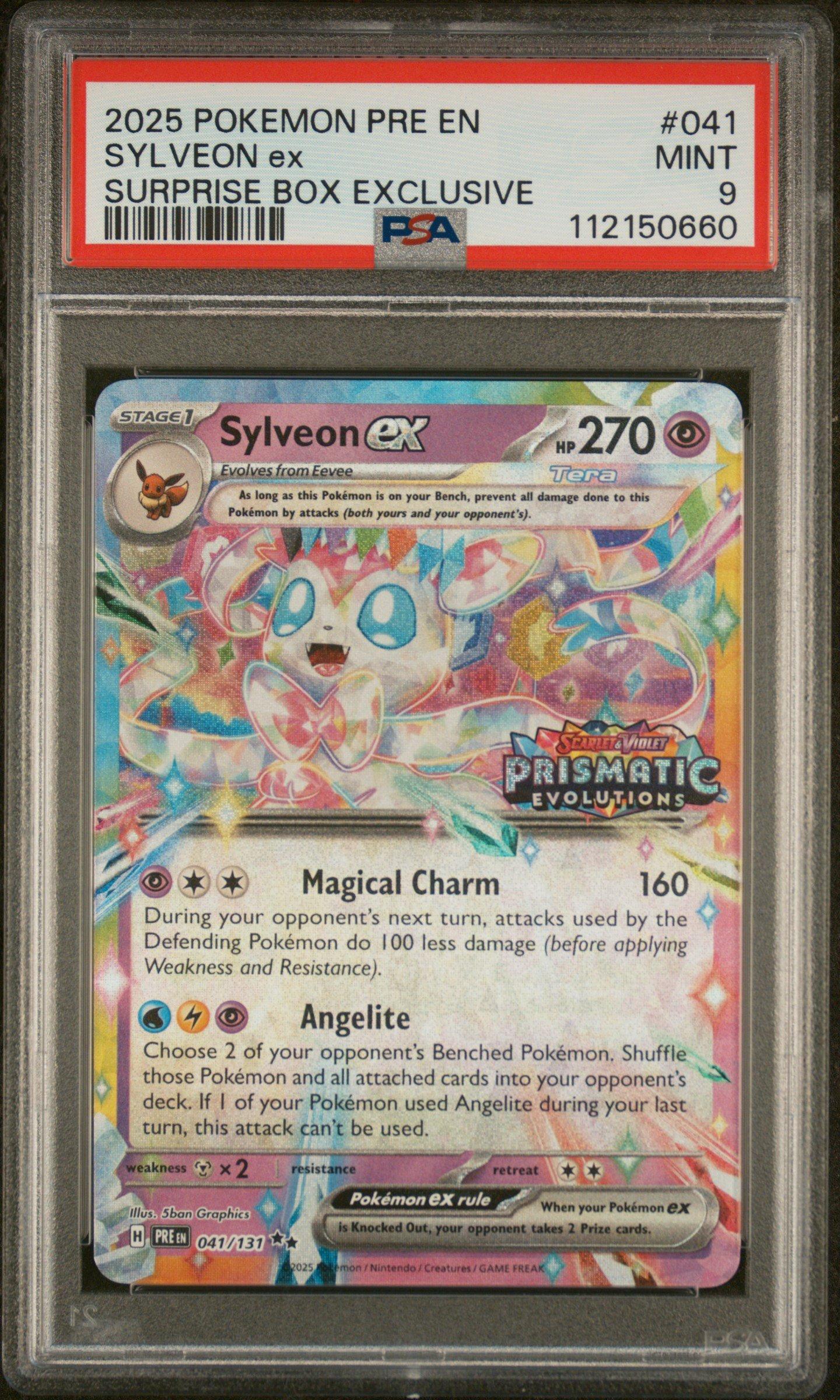 2025 Pokemon Pre En-prismatic Evolutions 041 Sylveon Ex Surprise Box Exclusive PSA