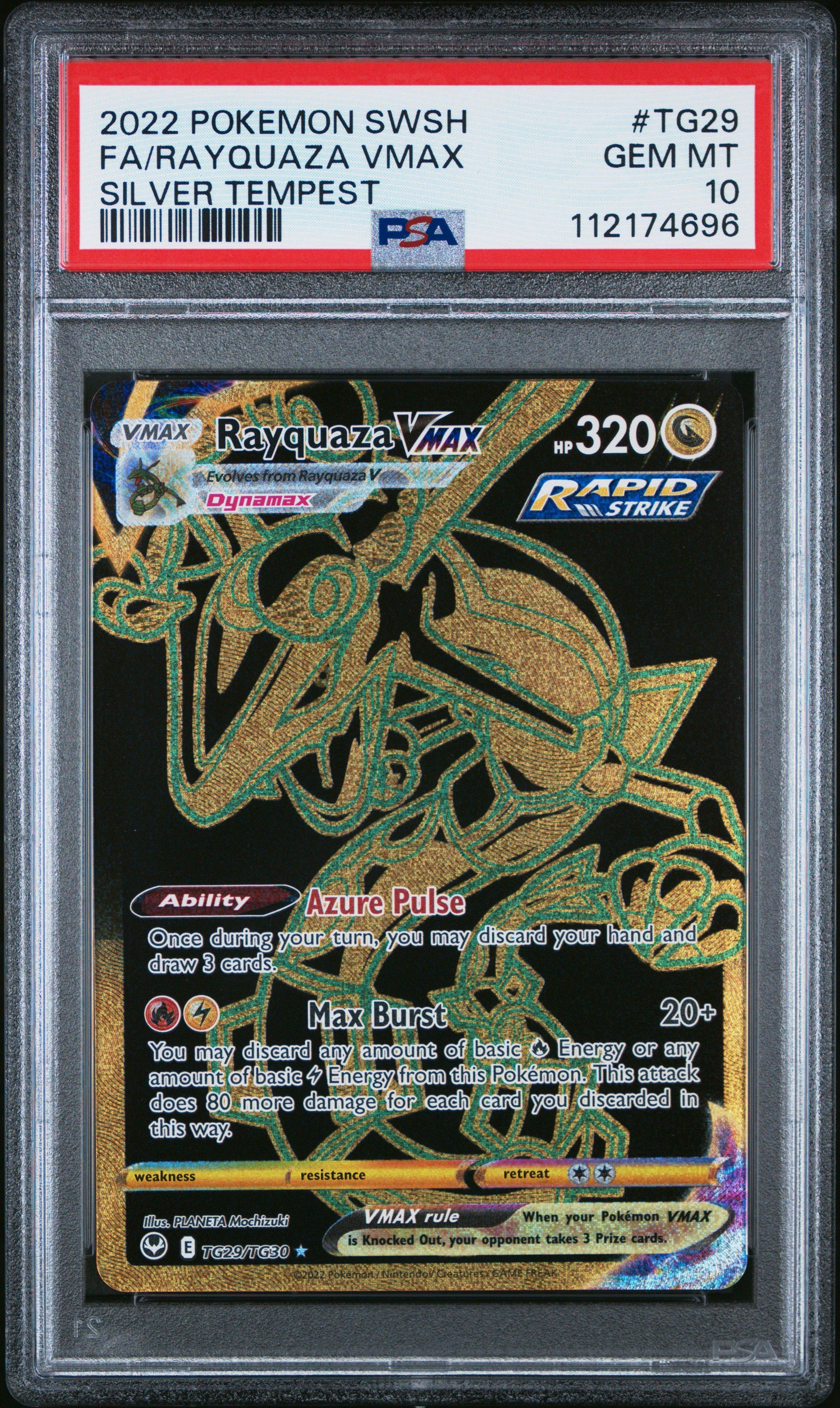 2022 Pokemon Sword & Shield Silver Tempest Tg29 Full Art/rayquaza Vmax PSA