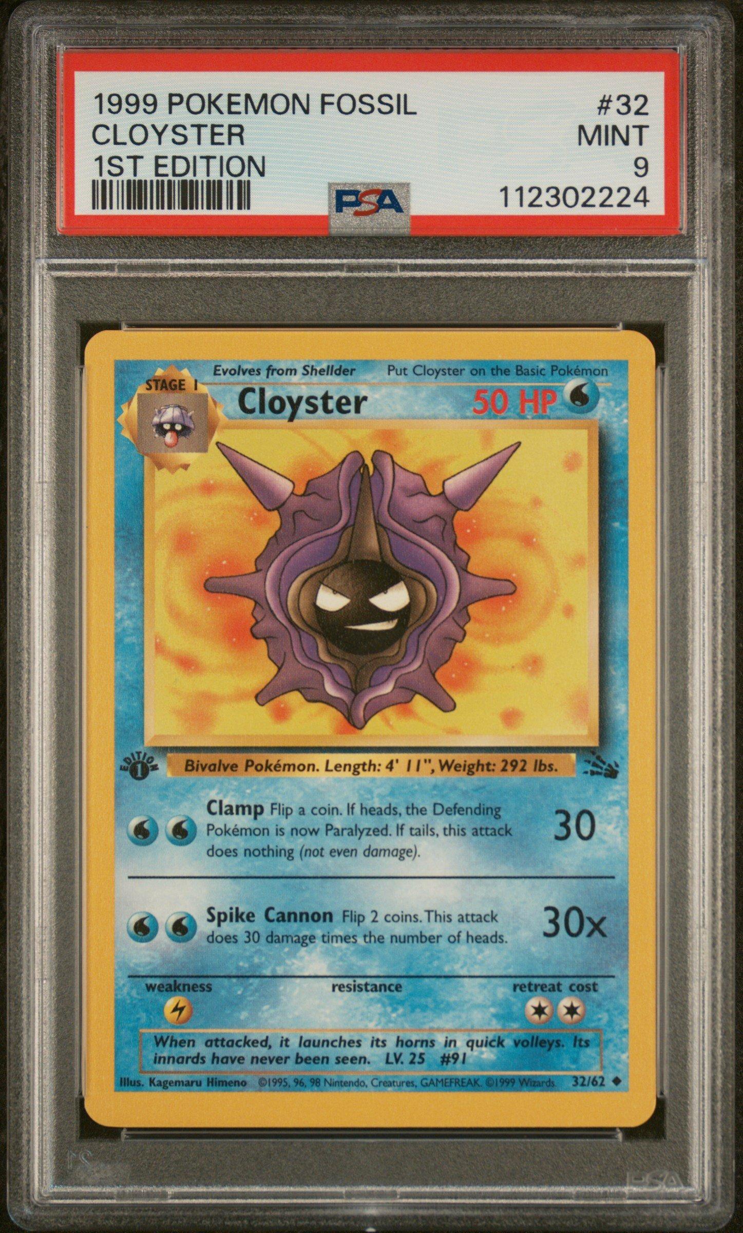 1999 Pokemon Fossil 32 Cloyster 1st Edition PSA 9