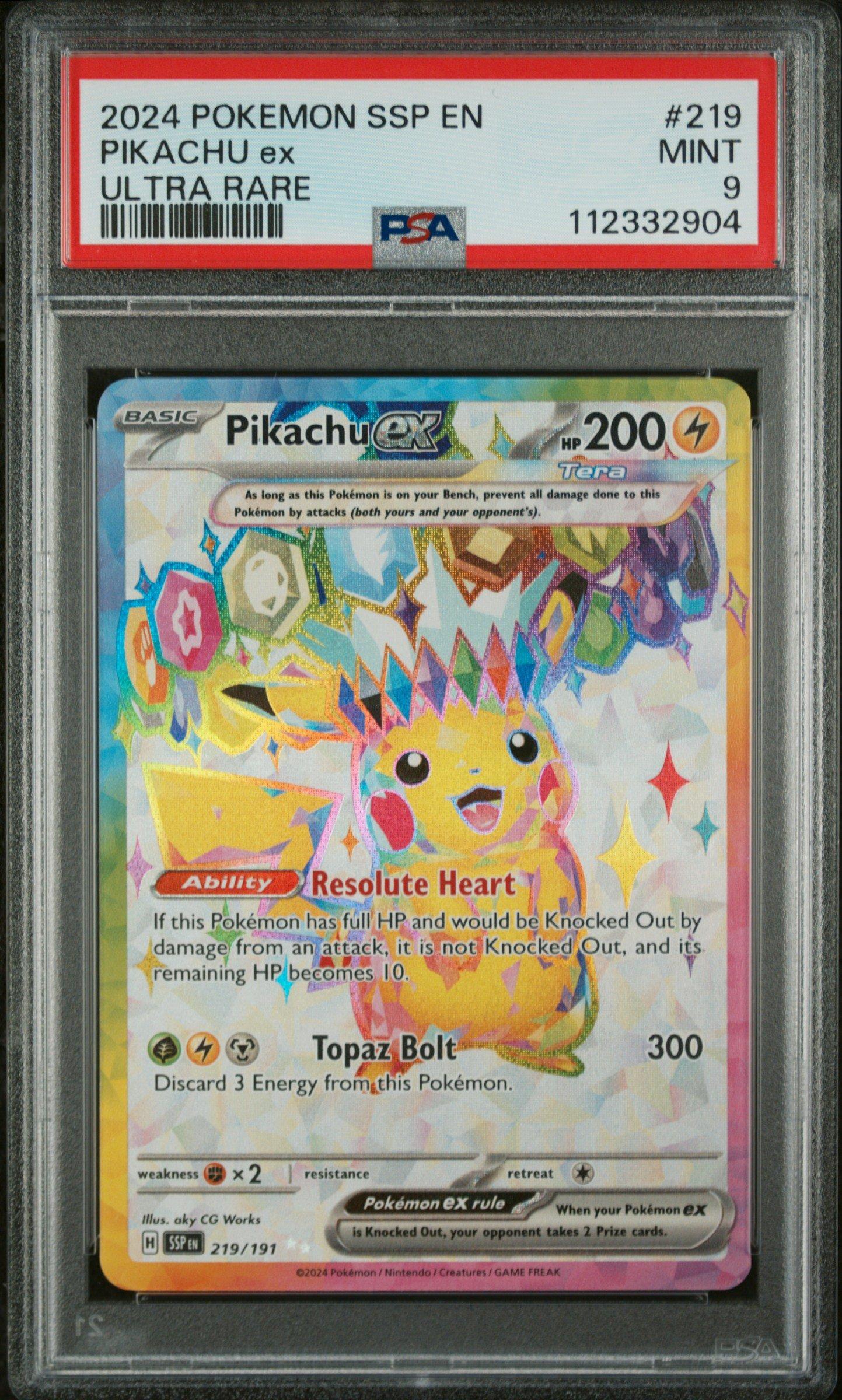 2024 Pokemon Ssp En-surging Sparks 219 Pikachu Ex Ultra Rare PSA 9