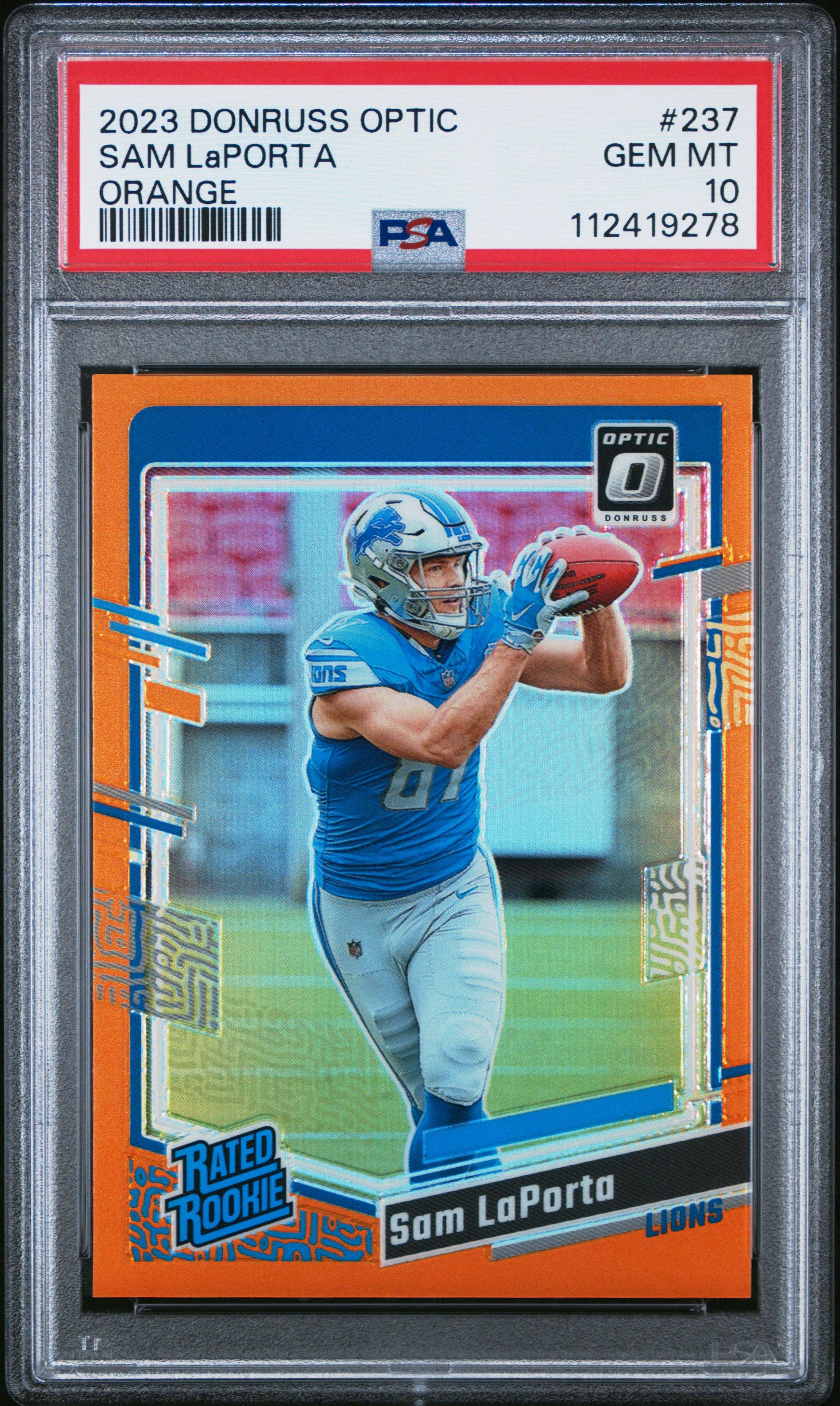 2023 Panini Donruss Optic 237 Sam Laporta Orange PSA 10