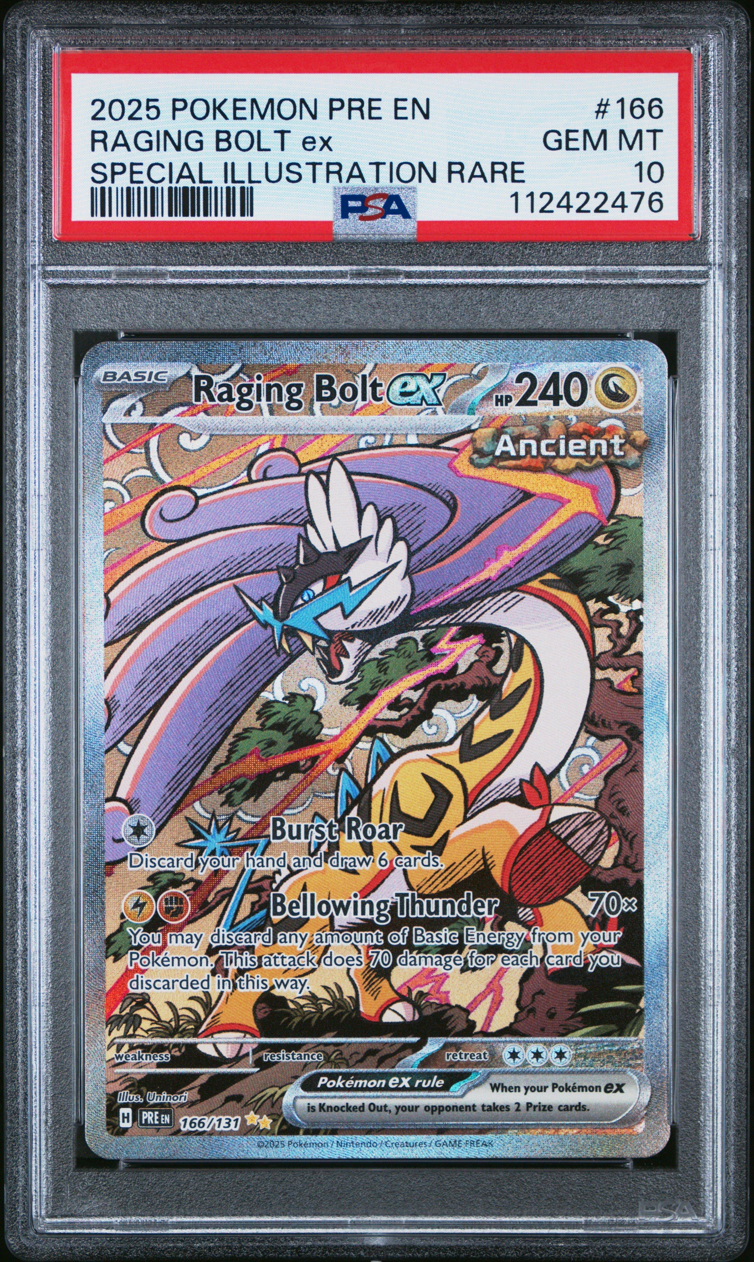 PSA10 Raging 旧枠　30th Anniversary 2025 Pokemon Pre En-prismatic Evolutions 166 Raging Bolt Ex