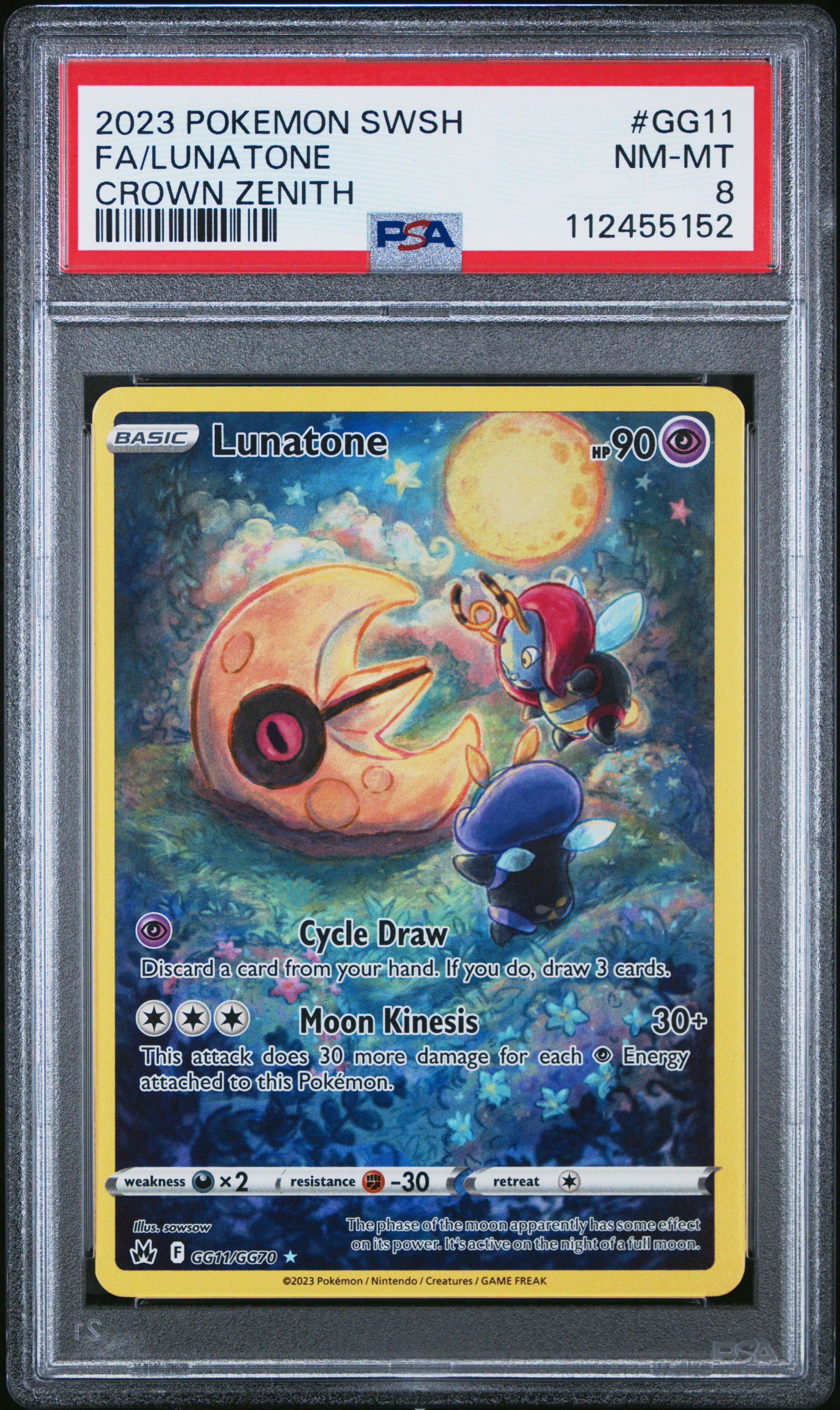 【PSA8】2023 Pokémon Lunatone 2023 Pokemon Sword And Shield Crown Zenith Gg11 Full Art/lunatone