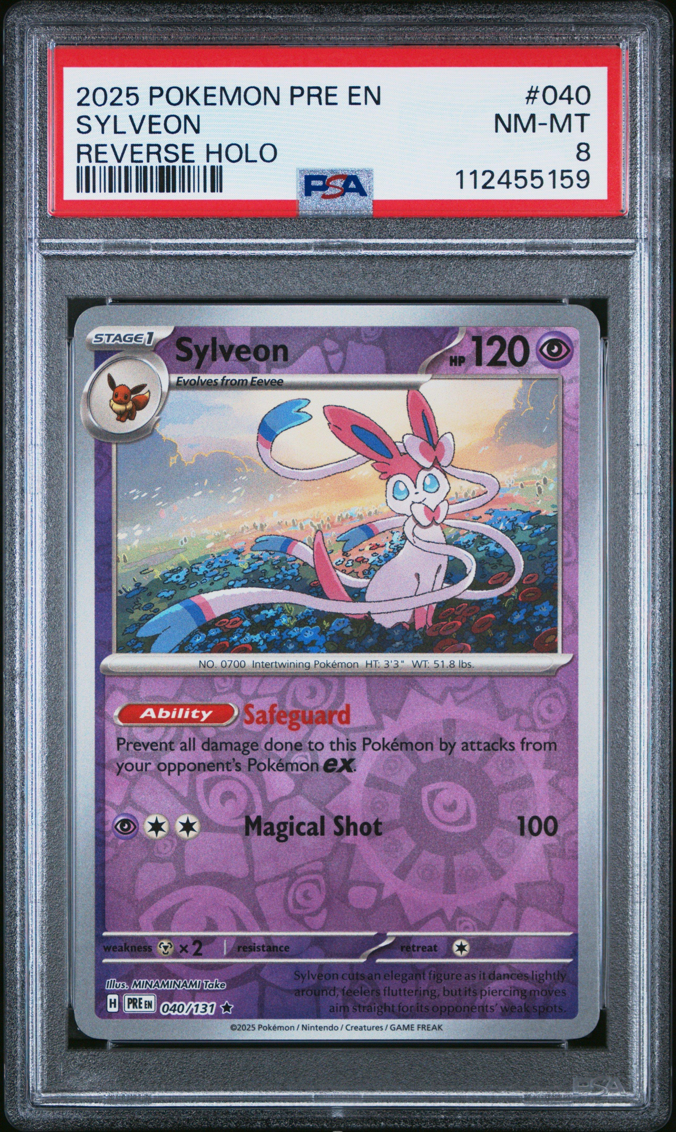 2025 Pokemon Pre En-prismatic Evolutions 040 Sylveon Reverse Holo PSA 8
