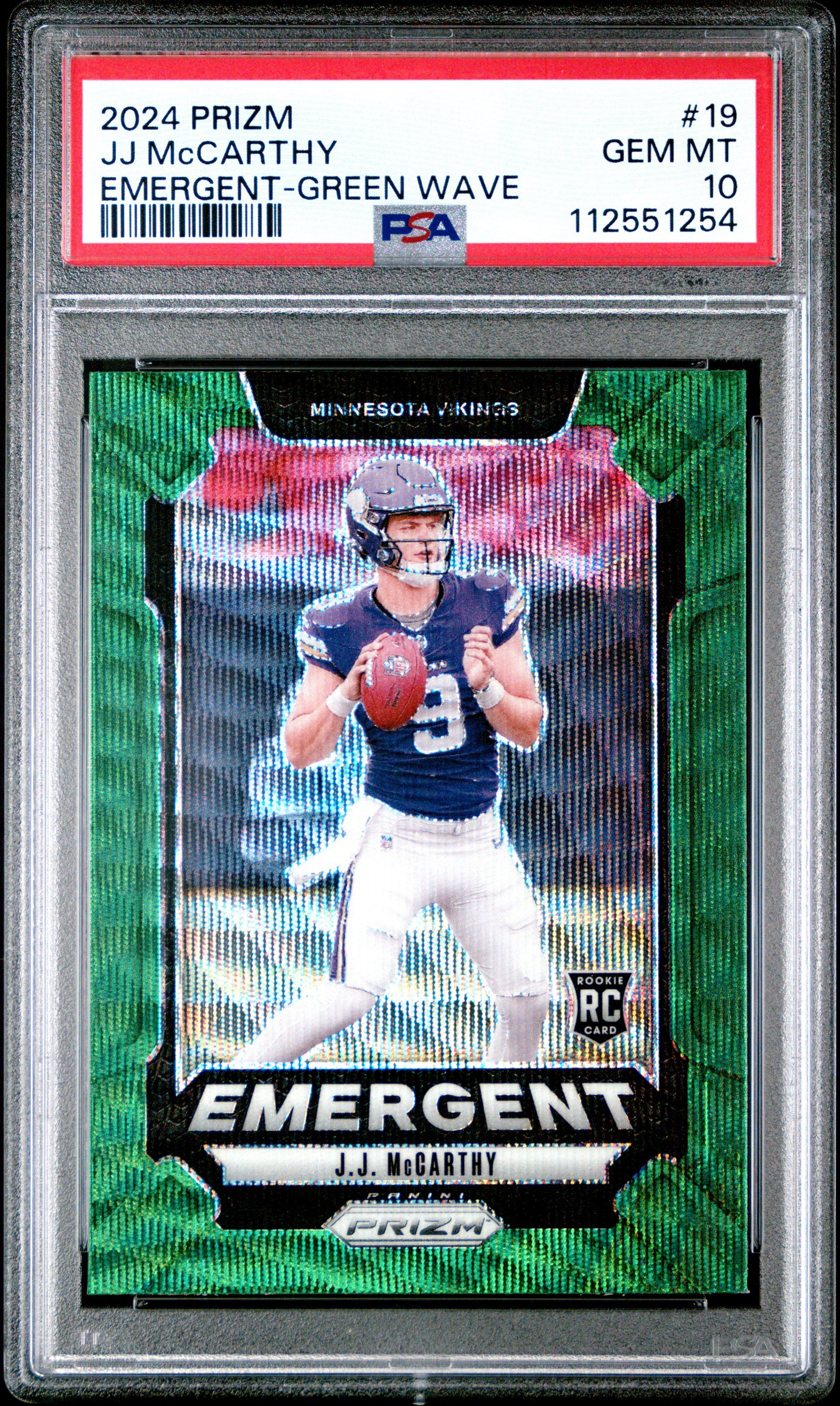 2024 Panini Prizm Emergent 19 Jj Mccarthy Green Wave PSA 10