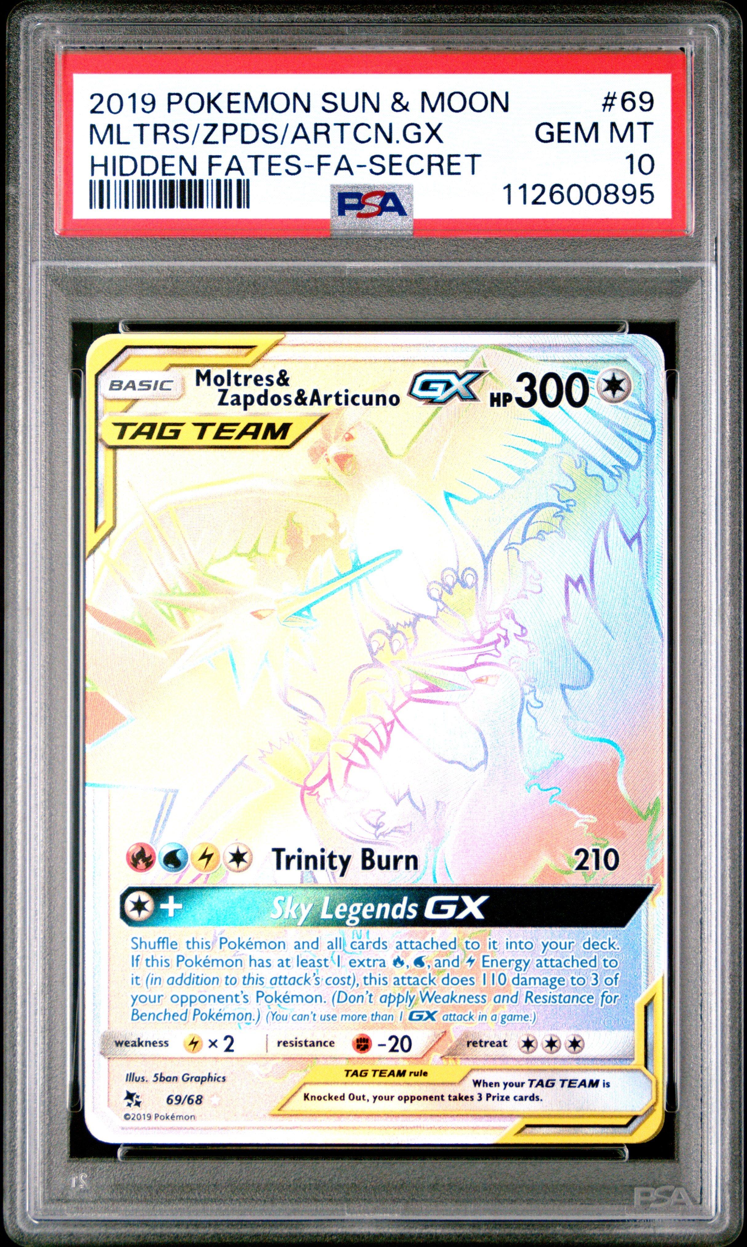 2019 Pokemon Sun & Moon Hidden Fates 69 Full Art/moltres & Zapdos &  Articuno Gx Secret PSA 10 Graded Card | GameStop
