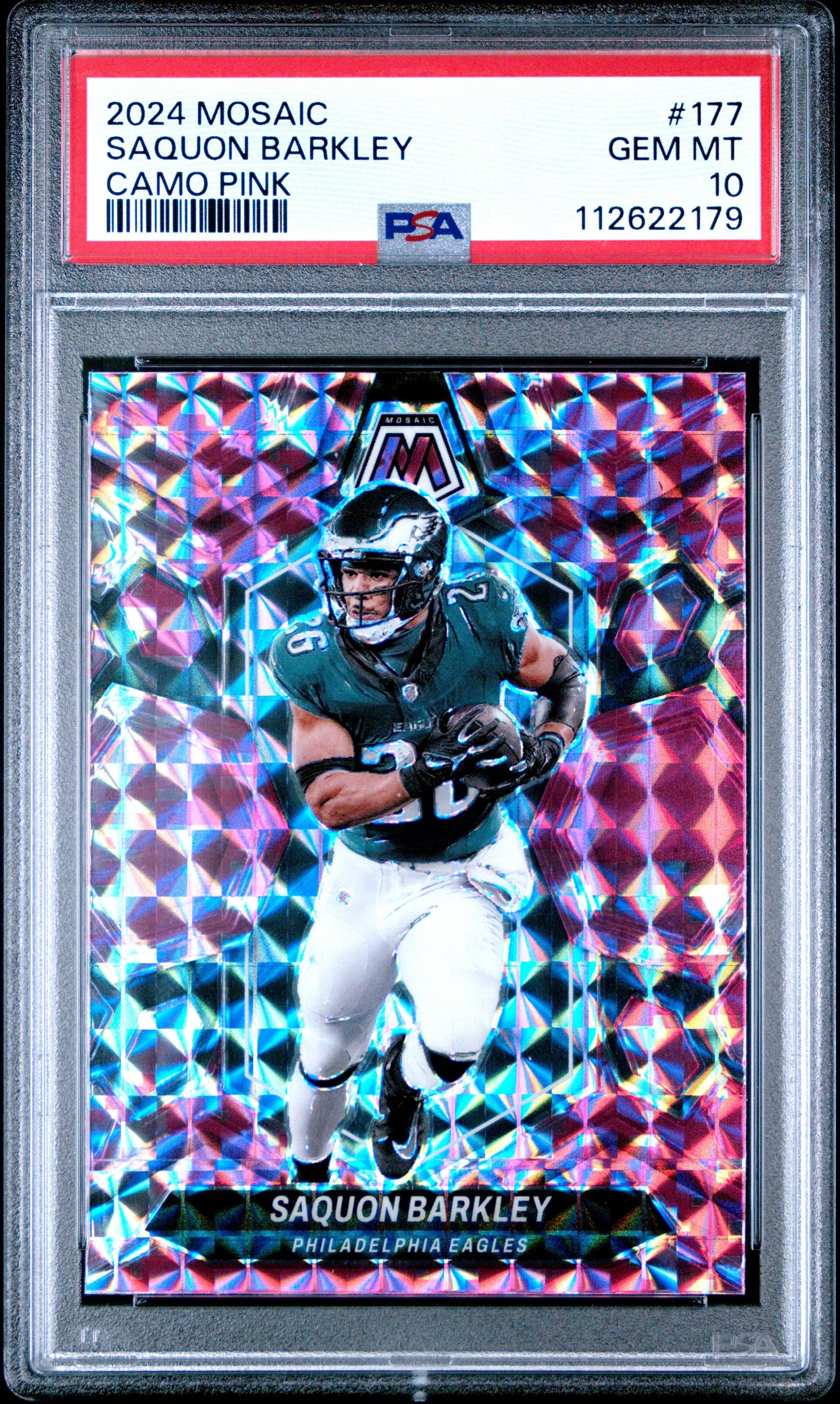 2024 Panini Mosaic 177 Saquon Barkley Camo Pink PSA 10