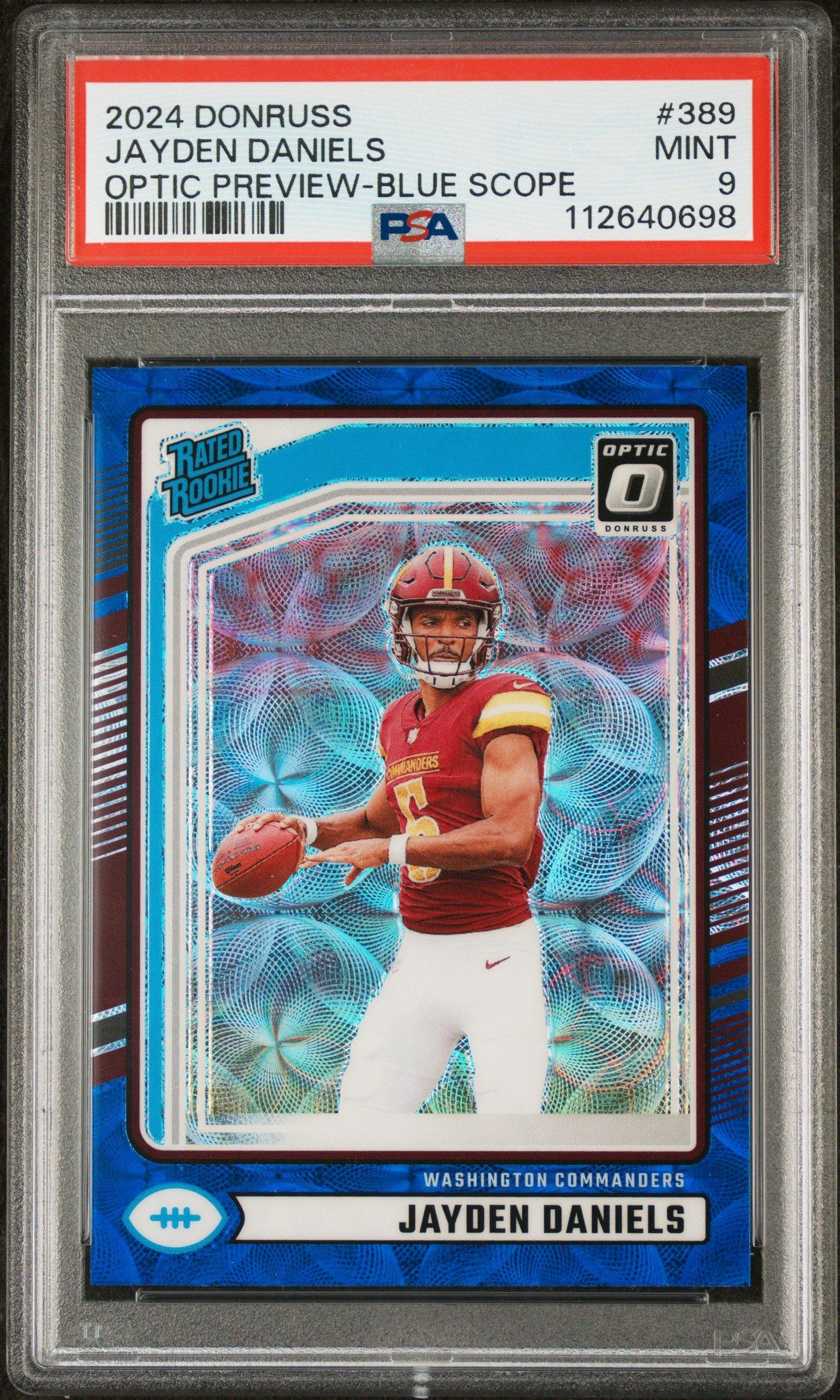 2024 Panini Donruss 389 Jayden Daniels Optic Preview-blue Scope PSA 9