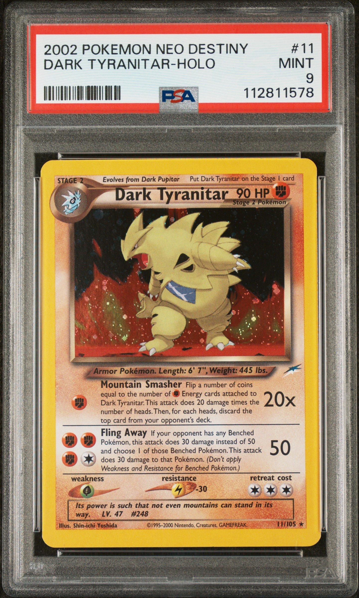 2002 Pokemon Neo Destiny 11 Dark Tyranitar-holo PSA 9 Graded Card