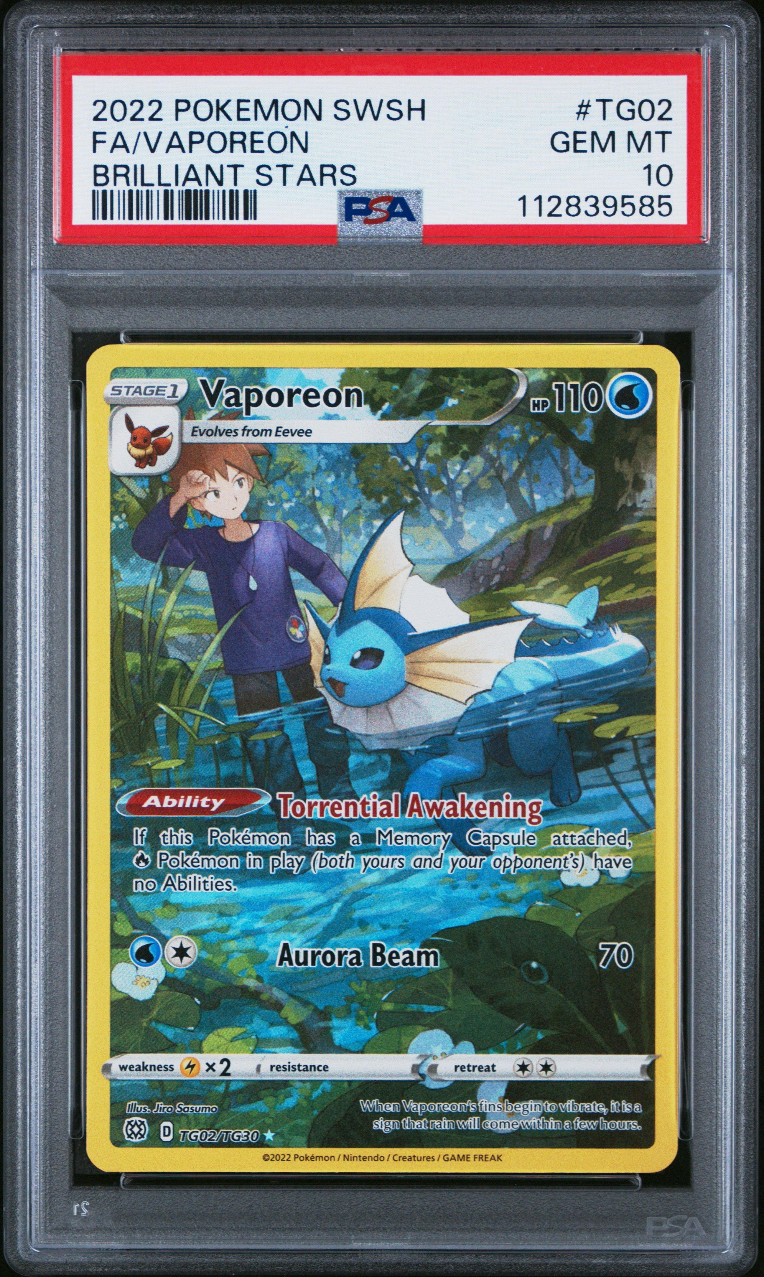 2022 Pokemon Sword & Shield Brilliant Stars Tg02 Full Art/vaporeon
