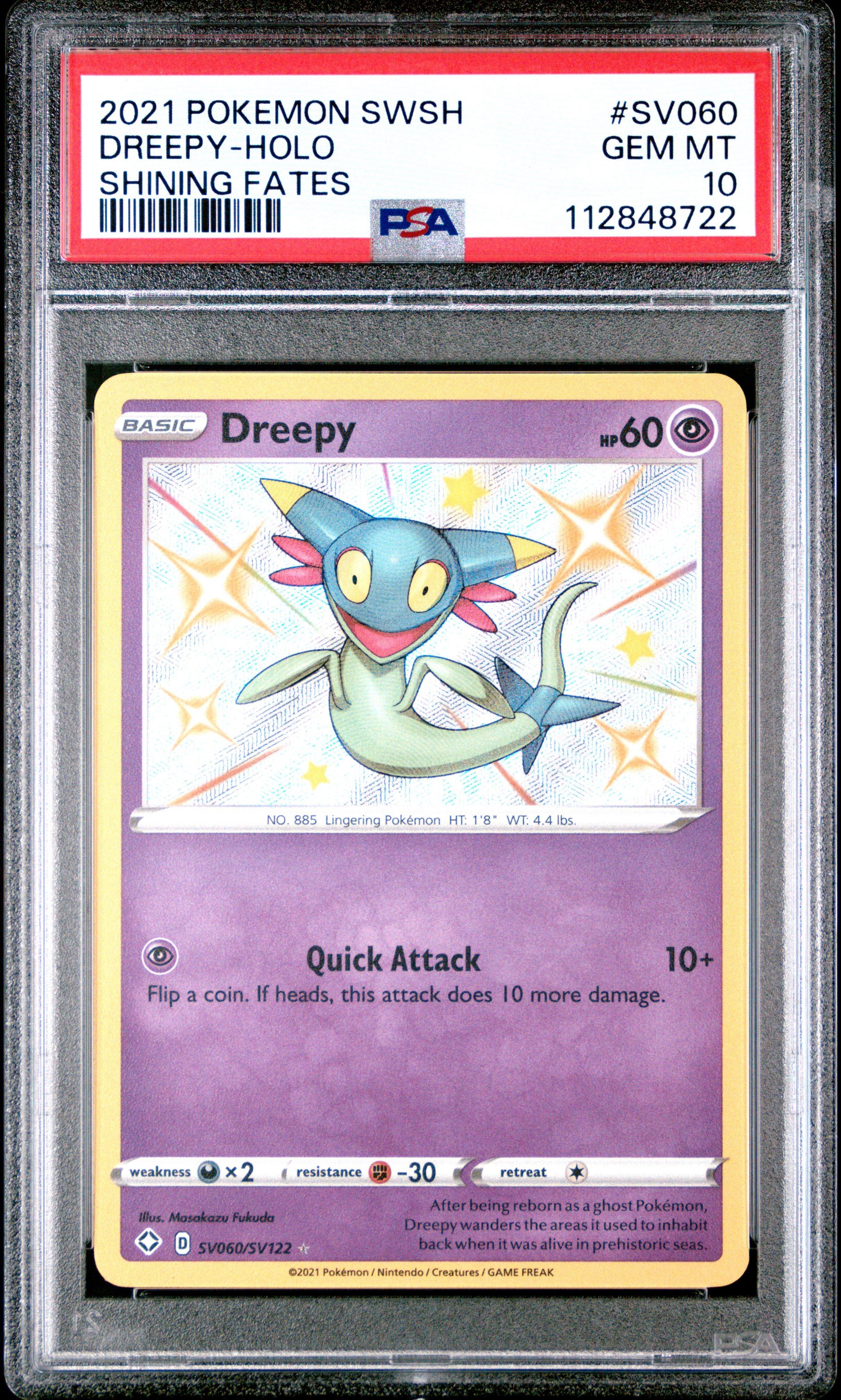 2021 Pokemon Sword & Shield Shining Fates Sv060 Dreepy-holo PSA