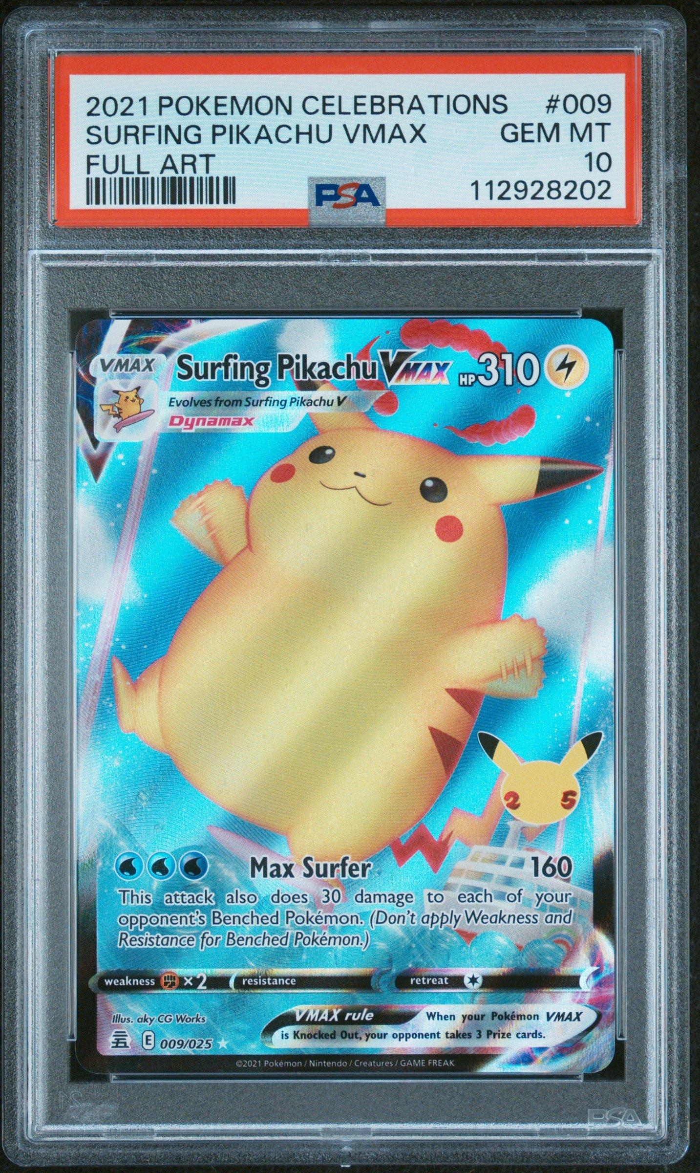 2021 Pokemon Celebrations 009 Full Art/surfing Pikachu Vmax PSA 10