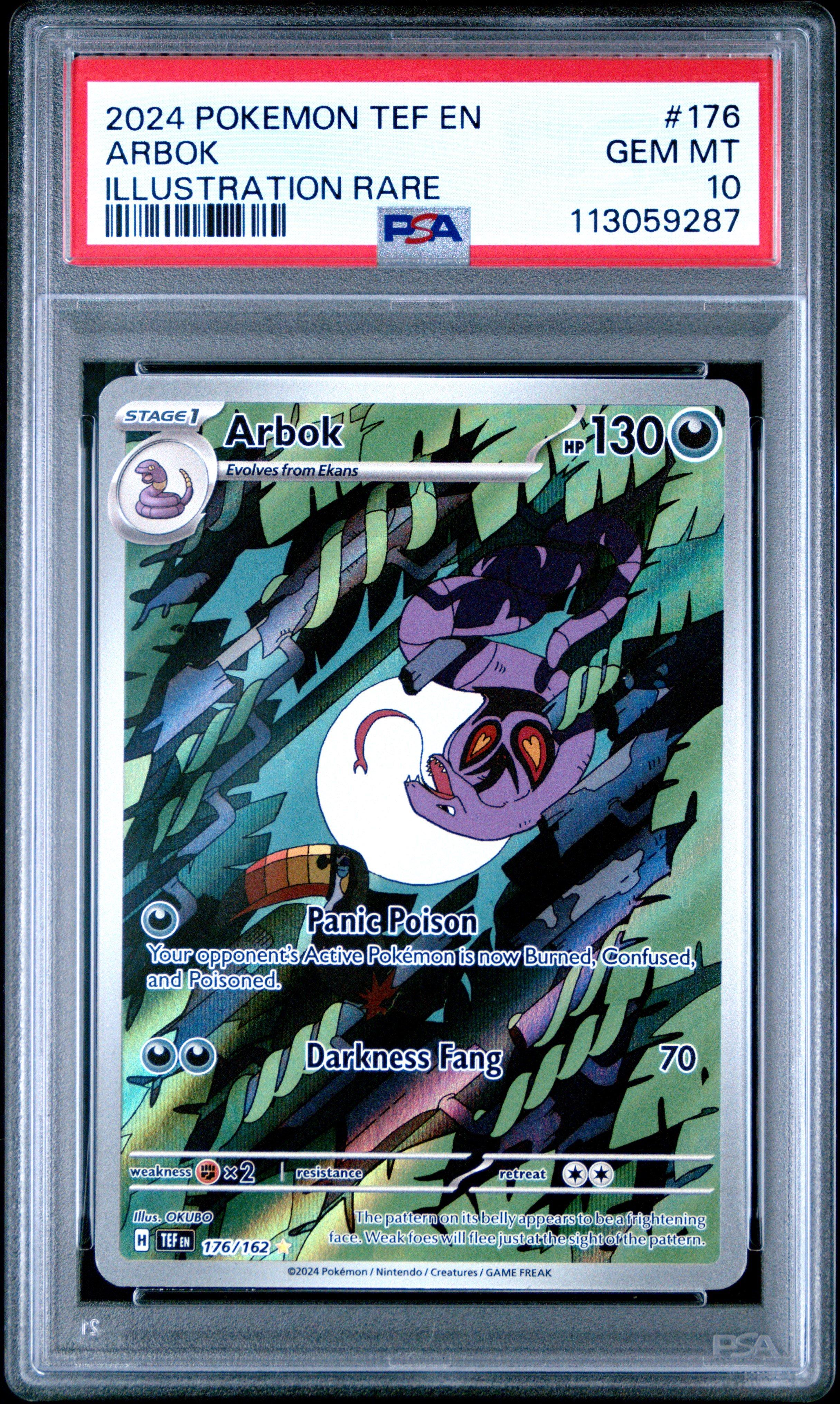 2024 Pokemon Tef En-temporal Forces 176 Arbok Illustration Rare PSA