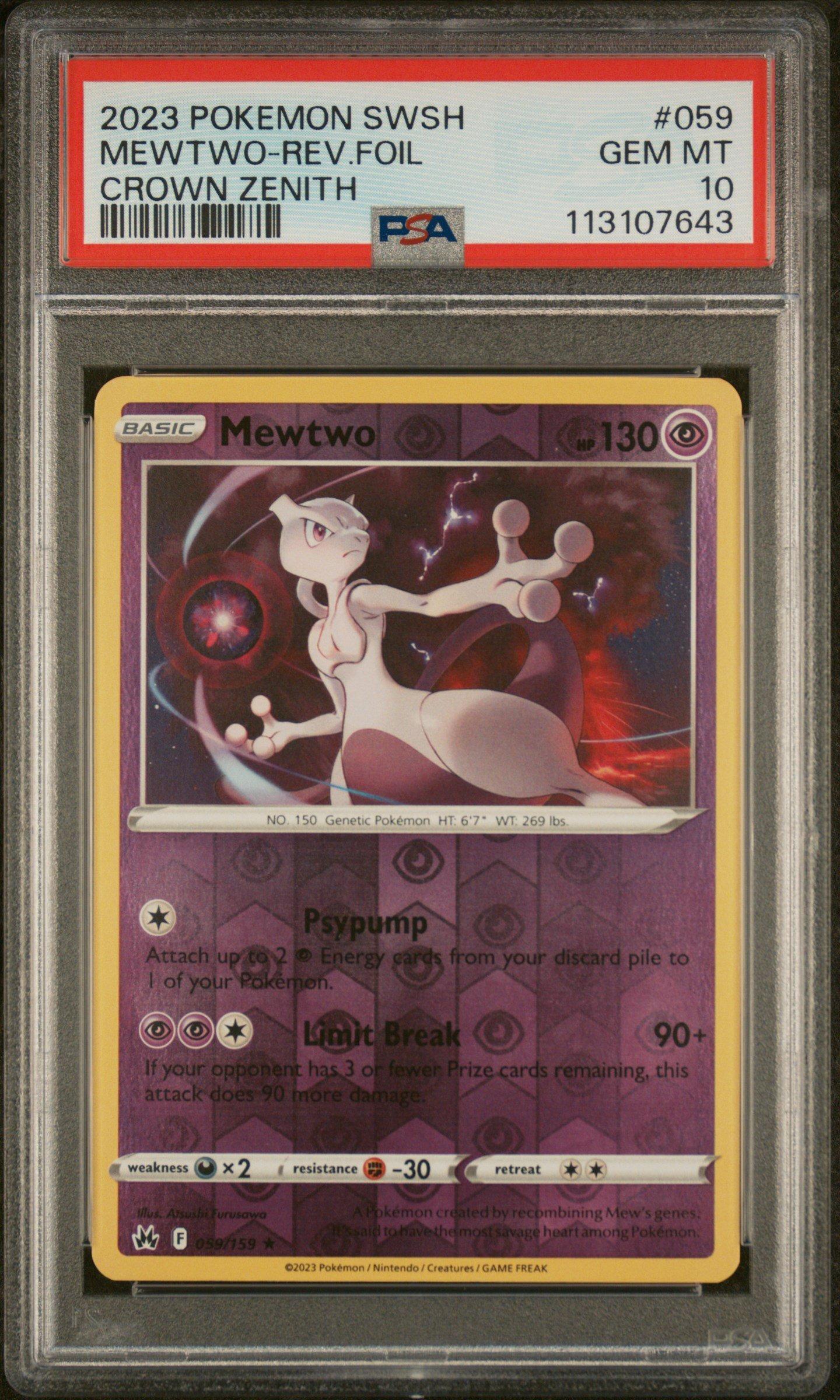 2023 Pokemon Sword And Shield Crown Zenith 059 Mewtwo-reverse Foil PSA 10