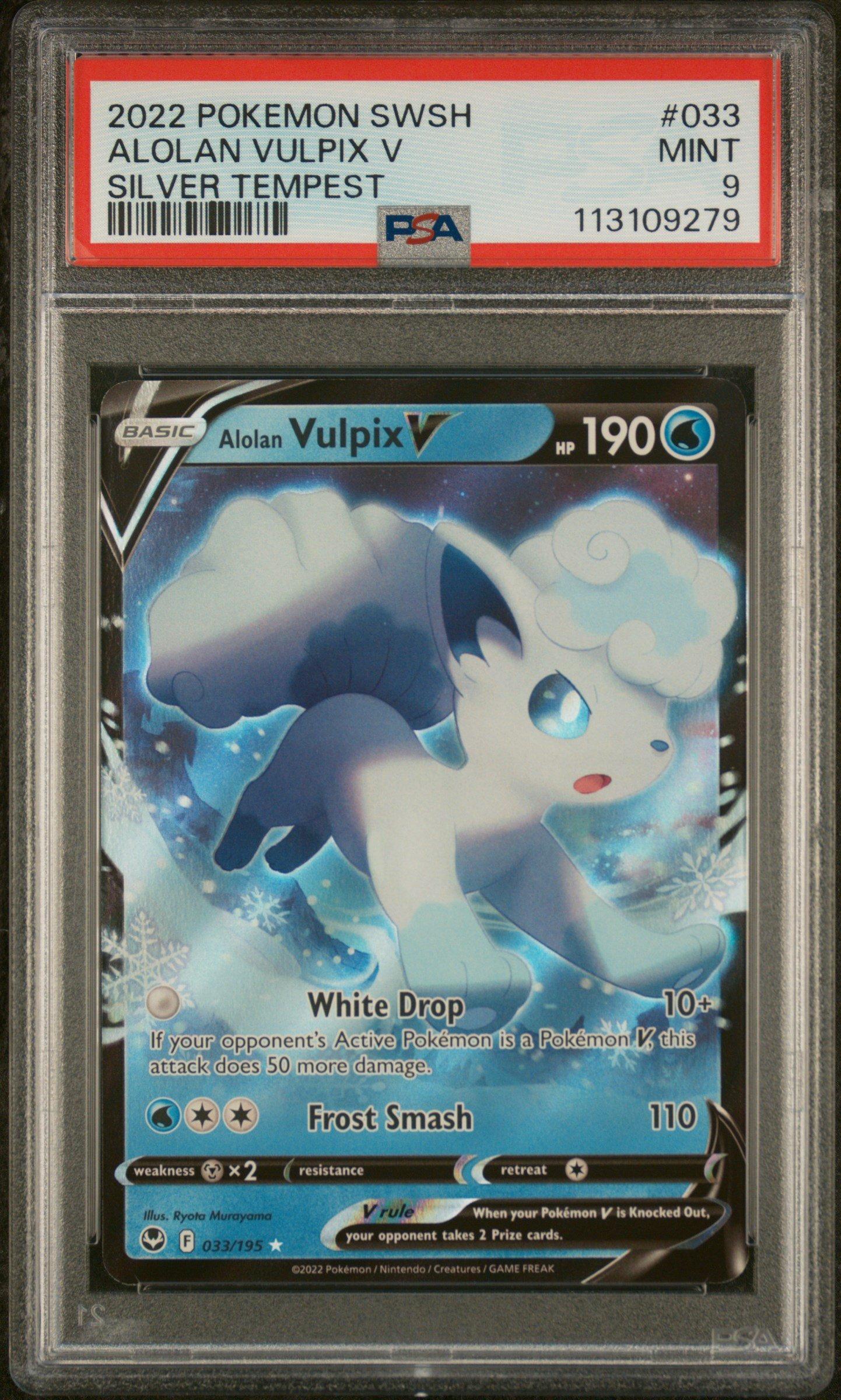 2022 Pokemon Sword & Shield Silver Tempest 033 Alolan Vulpix V PSA