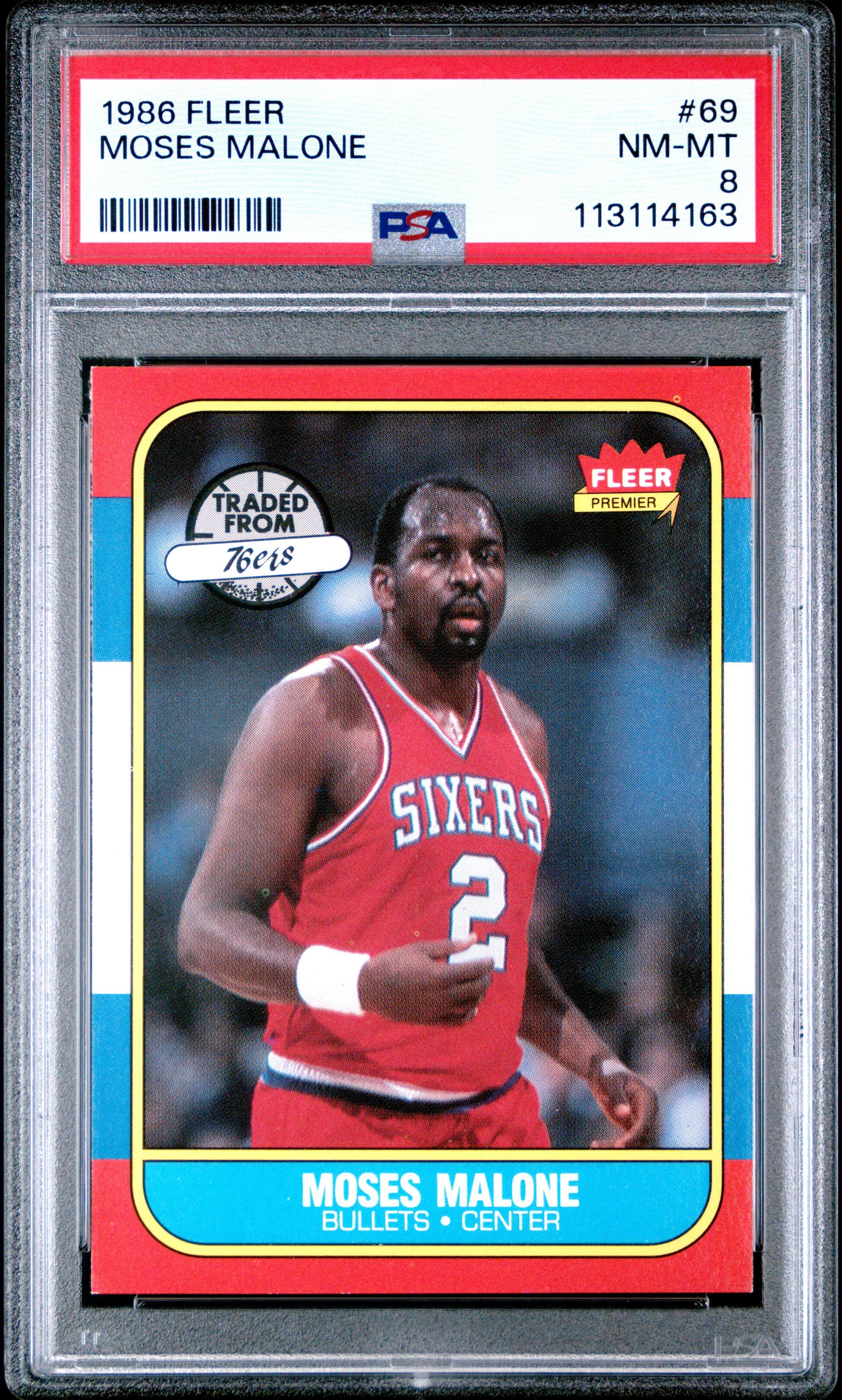 1986 Fleer 69 Moses Malone PSA 8