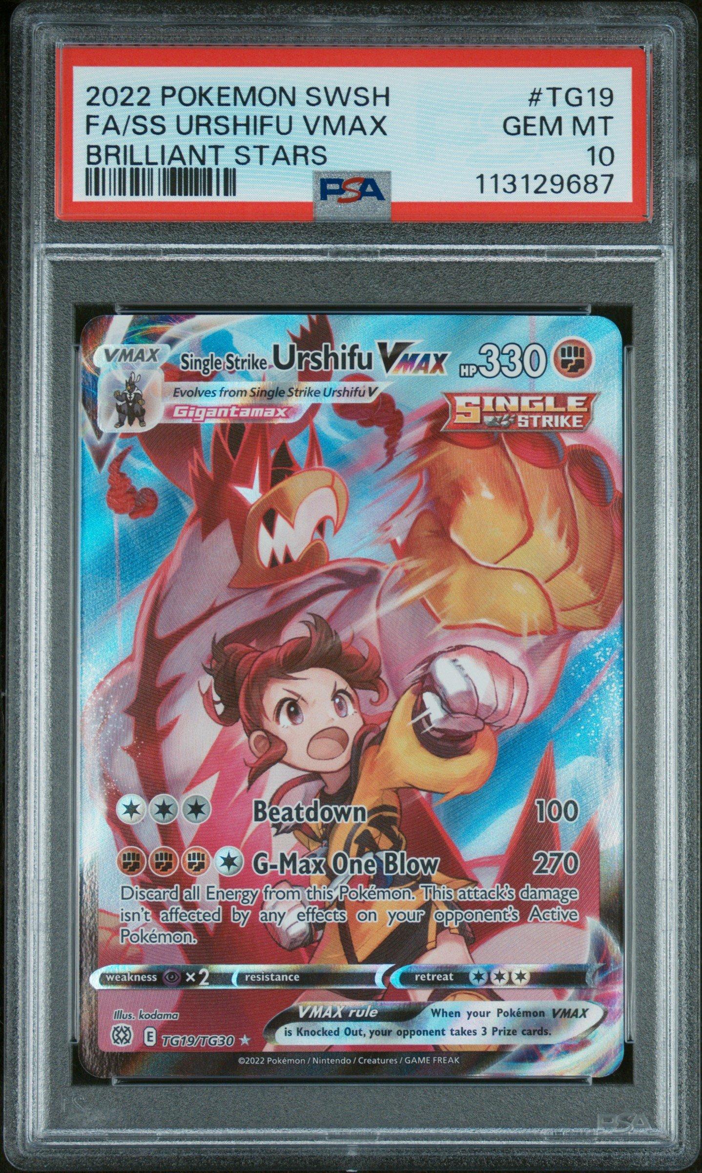 2022 Pokemon Sword & Shield Brilliant Stars Tg19 Full Art/single Strike Urshifu Vmax PSA 10