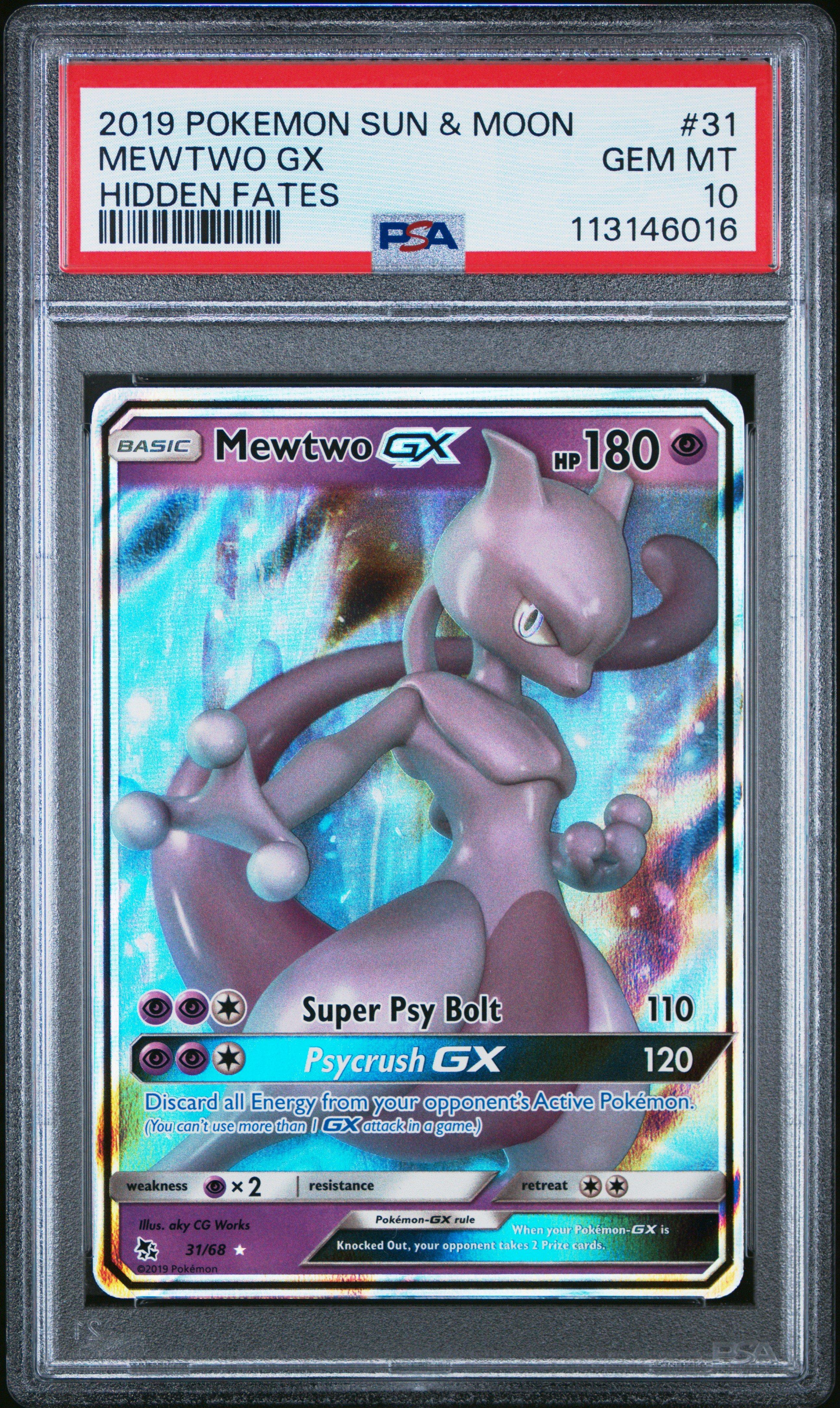 2019 Pokemon Sun & Moon Hidden Fates 31 Mewtwo Gx PSA