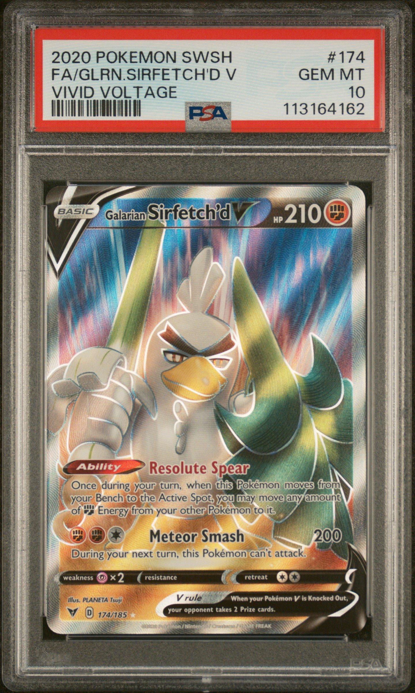 2020 Pokemon Sword & Shield Vivid Voltage 174 Full Art/galarian Sirfetch'd V PSA 10