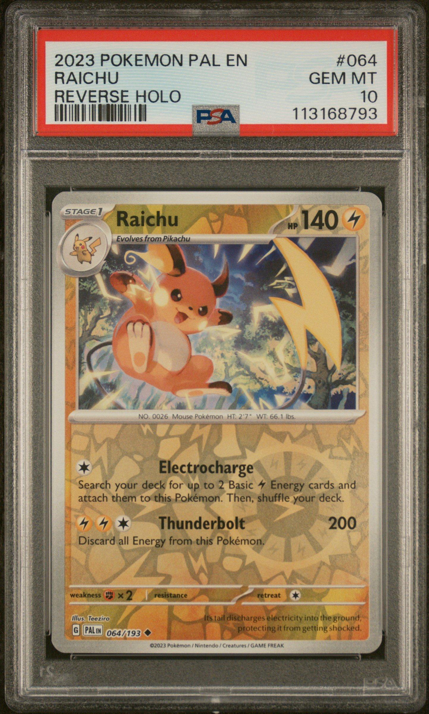 2023 Pokemon Pal En-paldea Evolved 064 Raichu Reverse Holo PSA 10