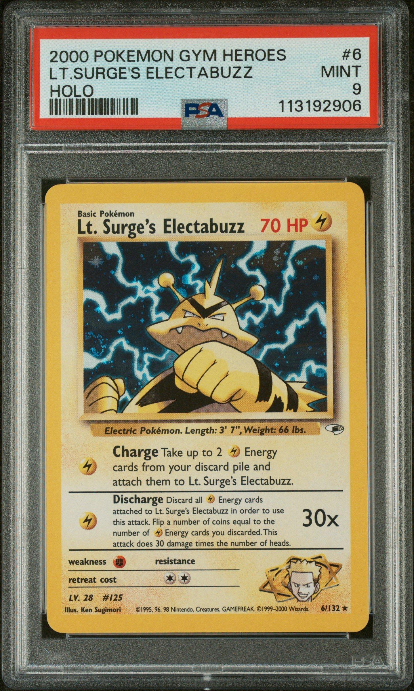 2000 Pokemon Gym Heroes 6 Lt. Surge's Electabuzz Holo PSA