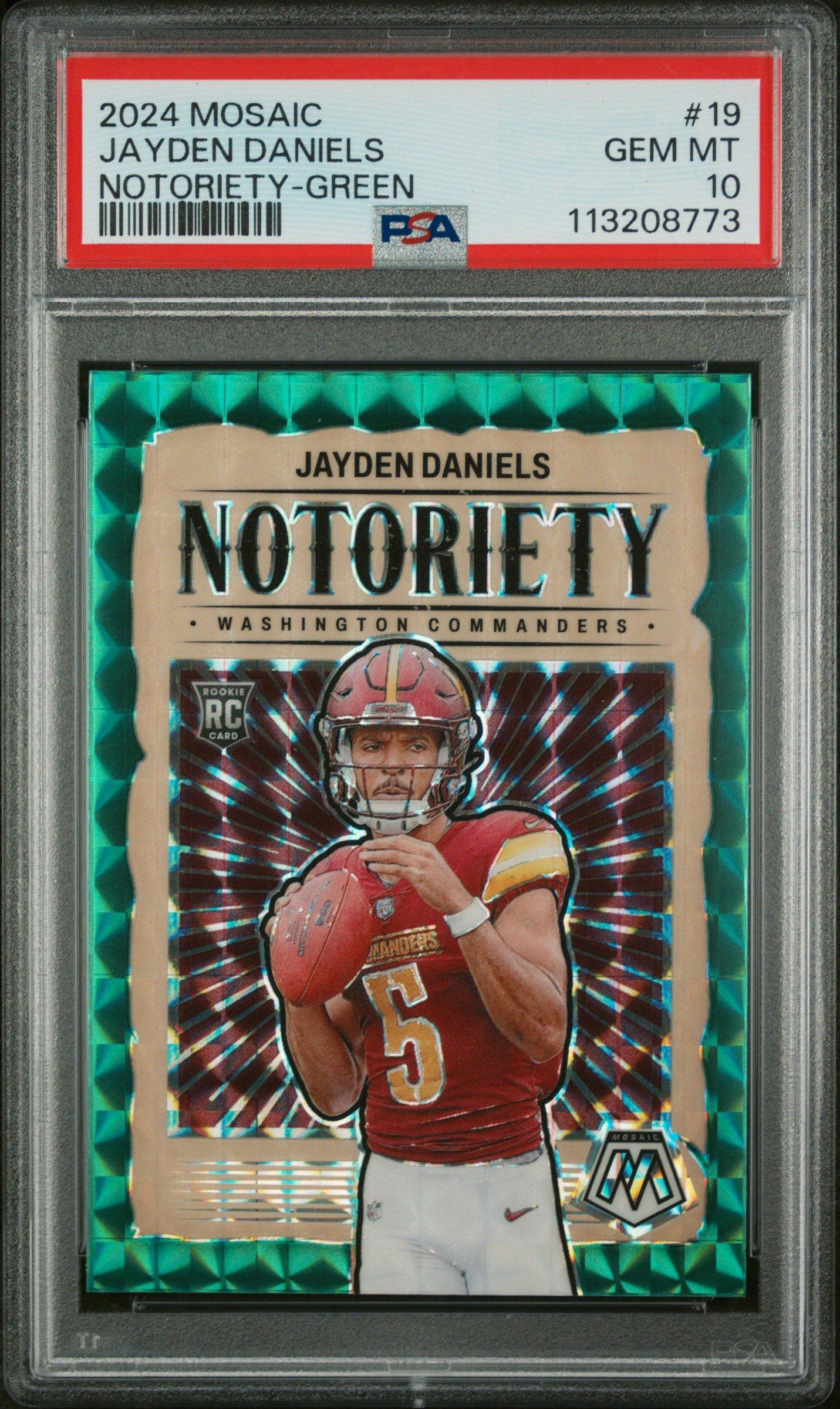 2024 Panini Mosaic Notoriety 19 Jayden Daniels Green PSA 10