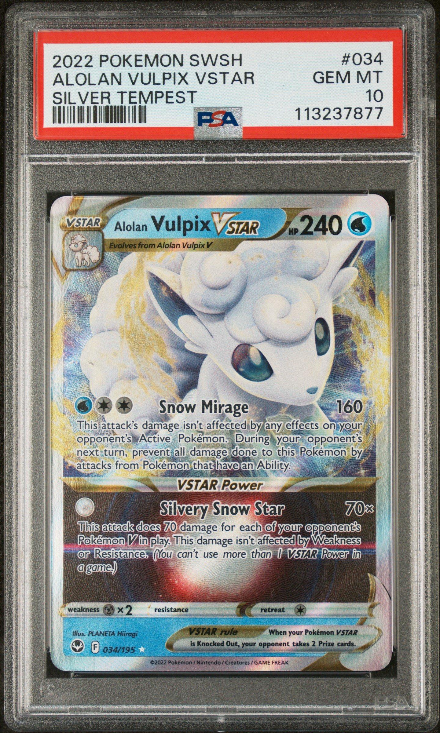 2022 Pokemon Sword & Shield Silver Tempest 034 Alolan Vulpix Vstar PSA 10