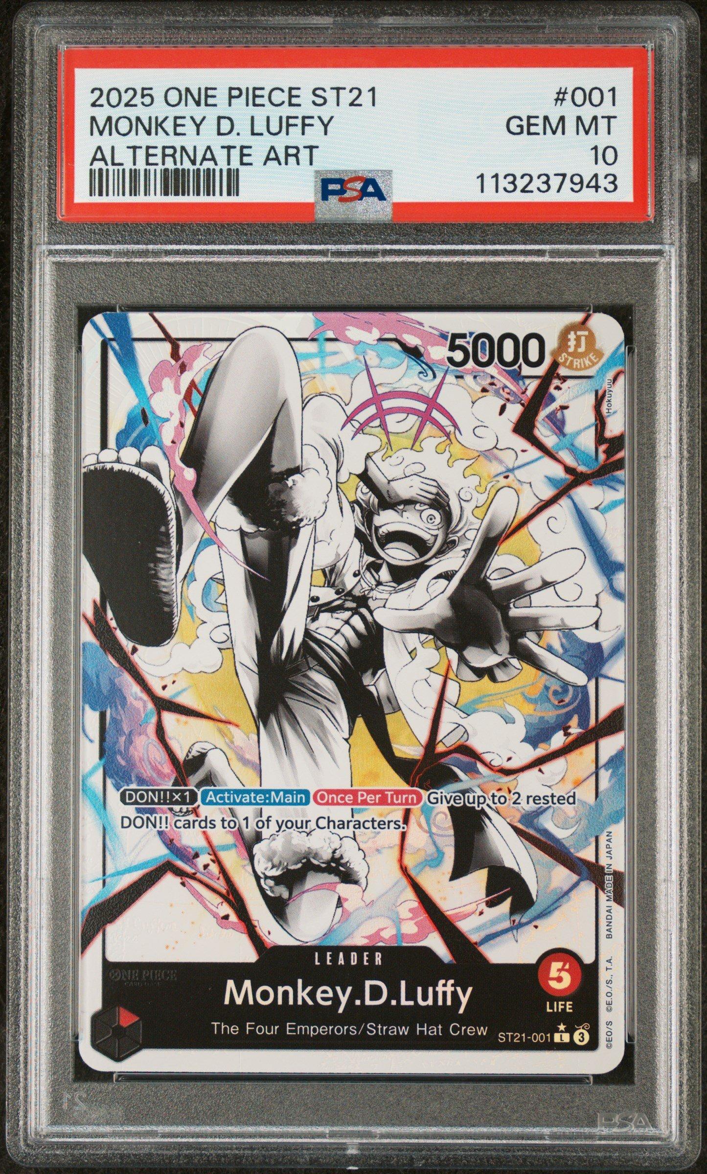 2025 One Piece Starter Deck St21-ex Gear 5 001 Monkey D. Luffy Alternate Art PSA 10
