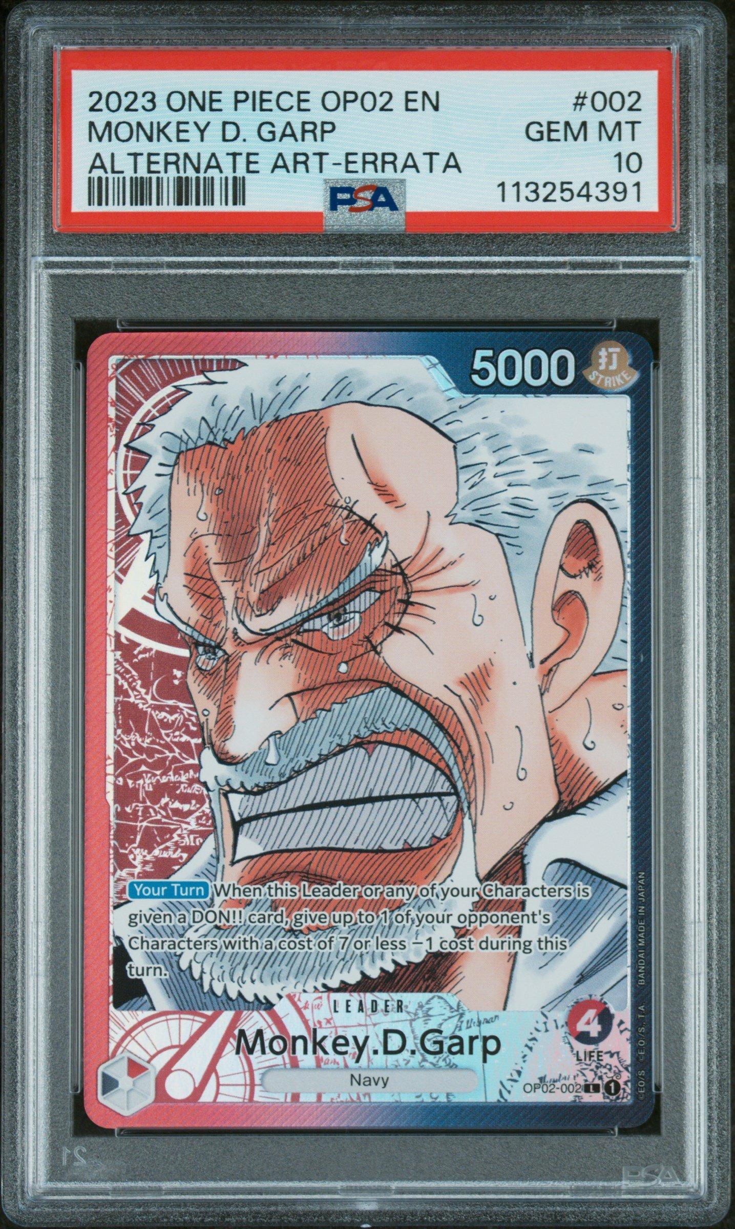 2023 One Piece Op02-paramount War 002 Monkey D. Garp Alternate Art-errata PSA 10