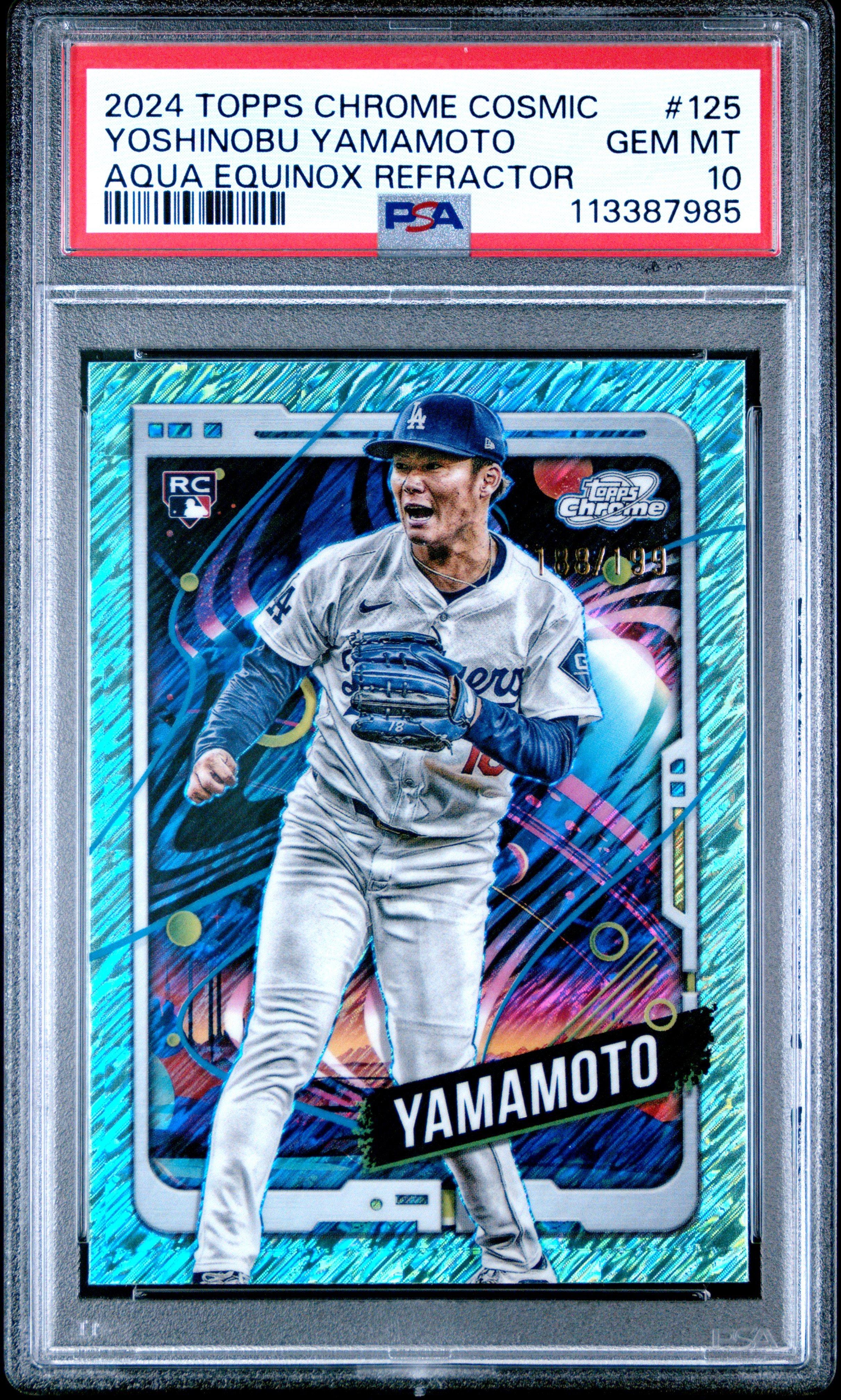 2024 Topps Chrome Cosmic 125 Yoshinobu Yamamoto Aqua Equinox Refractor PSA 10