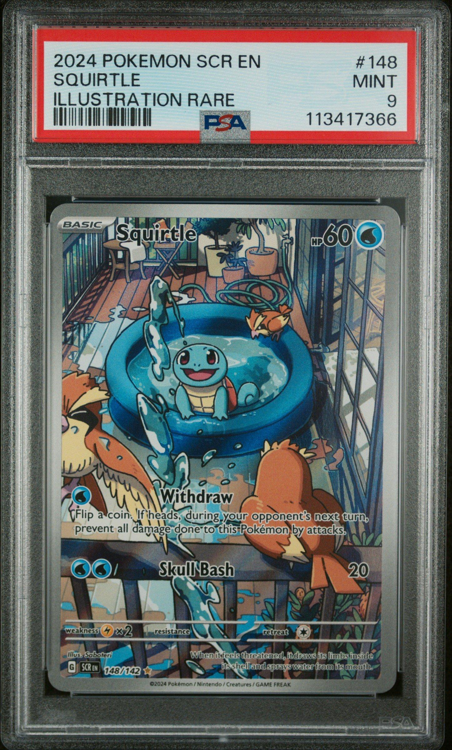 full art squirtle pokemon card 2024 Scr En-stellar Crown 148 Illustration Rare PSA 9 Graded Protected in a tamper Pokemon - Squirtle 148/142 Stellar