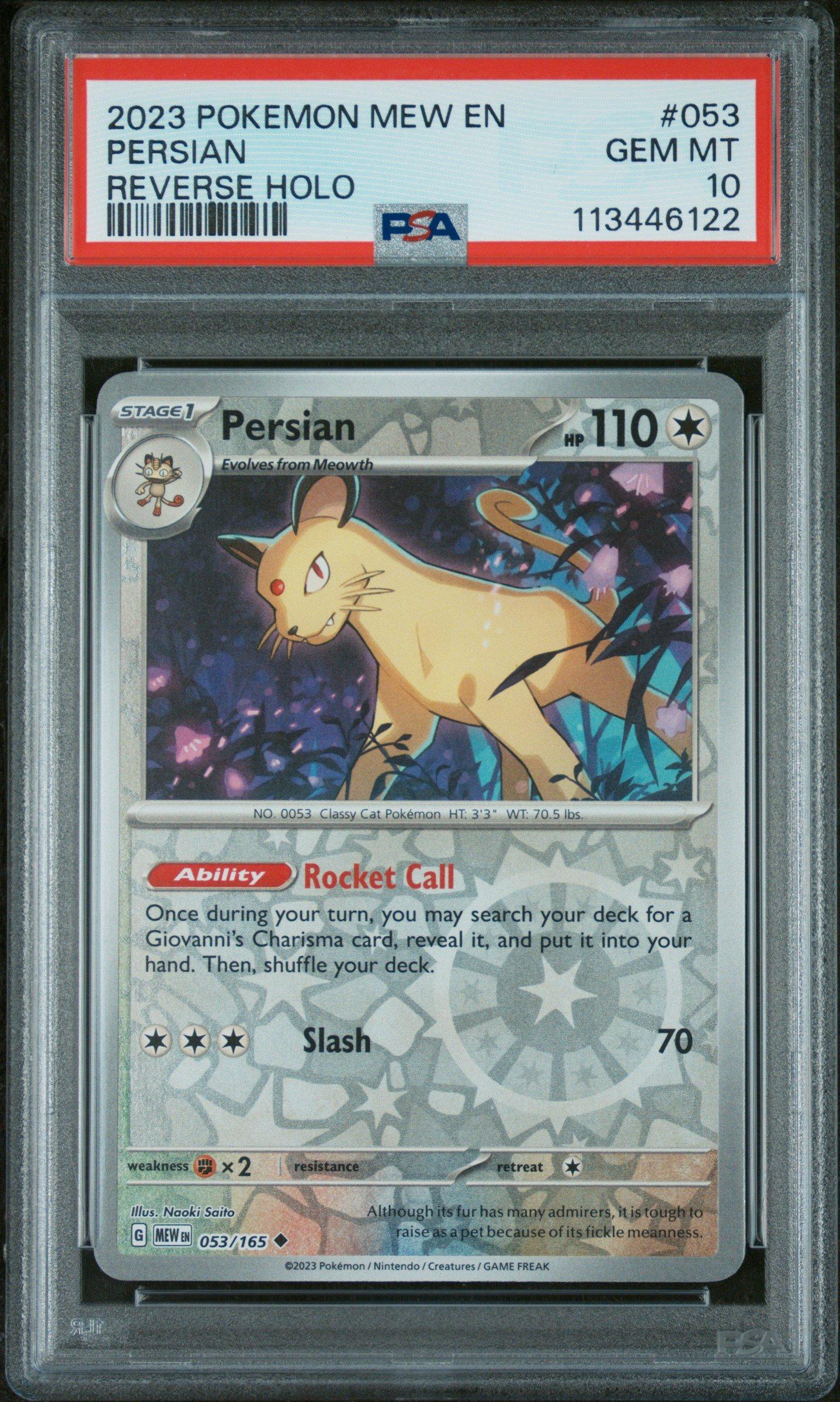 2023 Pokemon Mew En-151 053 Persian Reverse Holo PSA