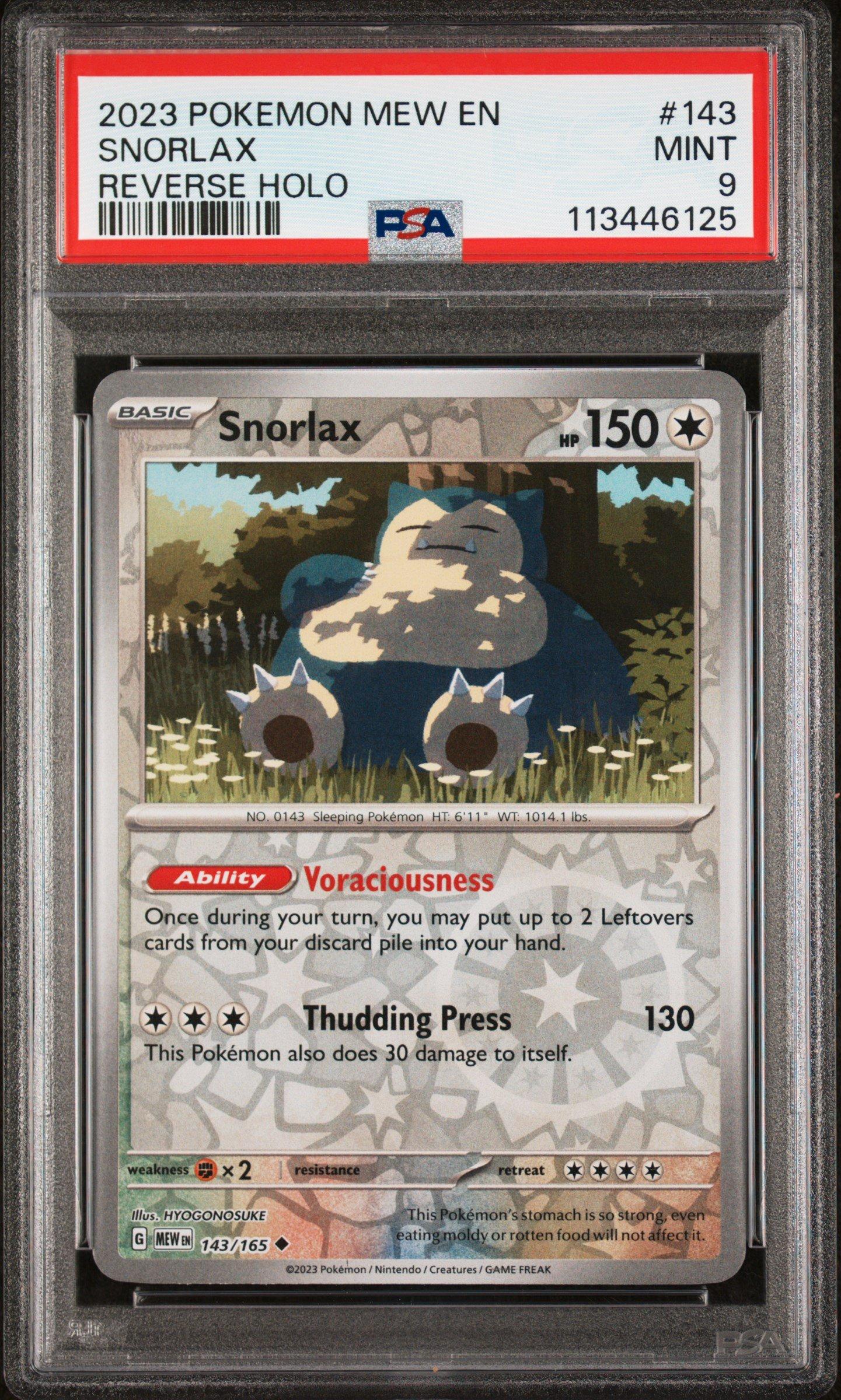 2023 Pokemon Mew En-151 143 Snorlax Reverse Holo PSA 9