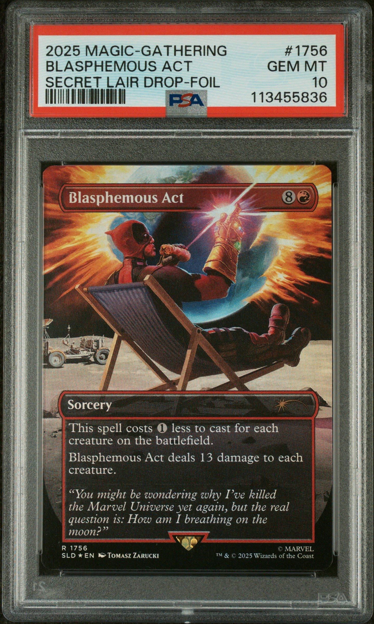 2025 Magic The Gathering Secret Lair Drop 1756 Blasphemous Act Marvel's Deadpool-foil PSA 10