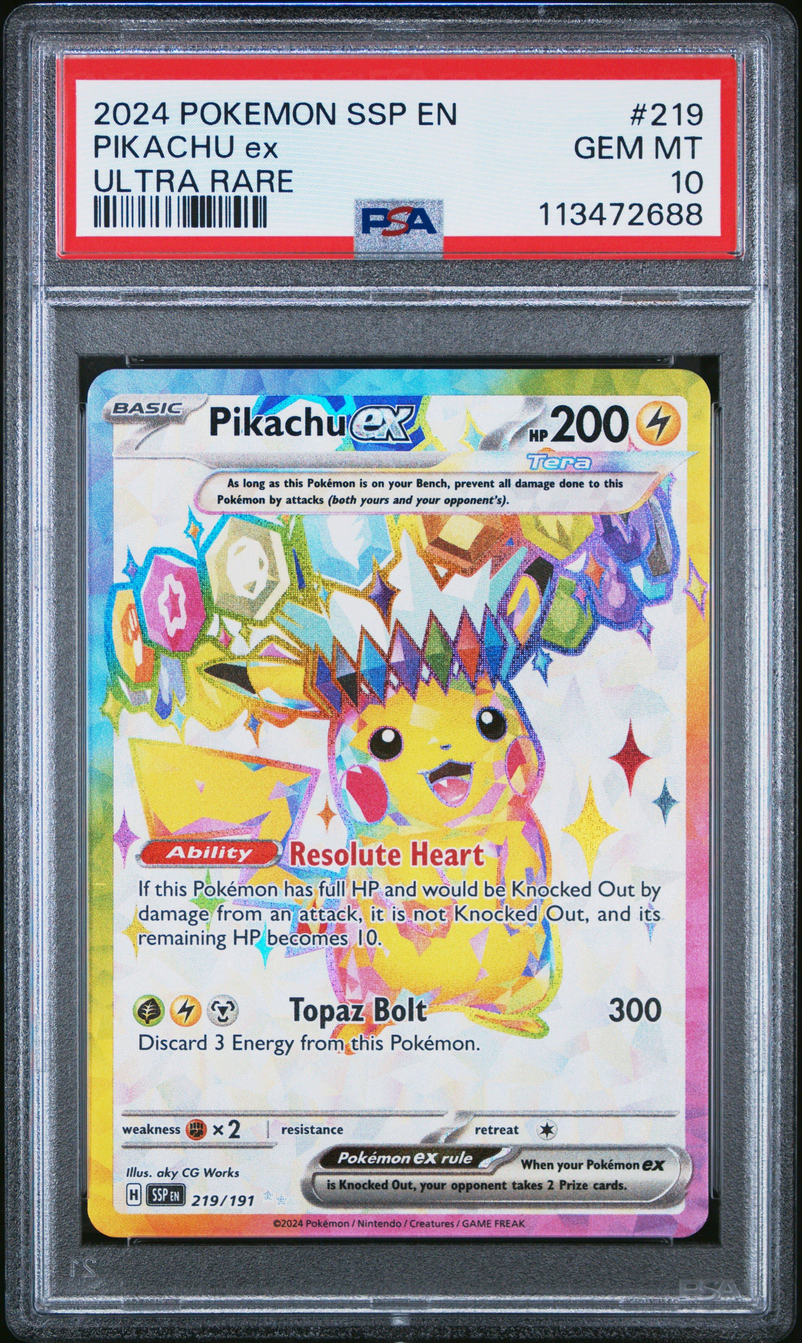 2024 Pokemon Ssp En-surging Sparks 219 Pikachu Ex Ultra Rare PSA