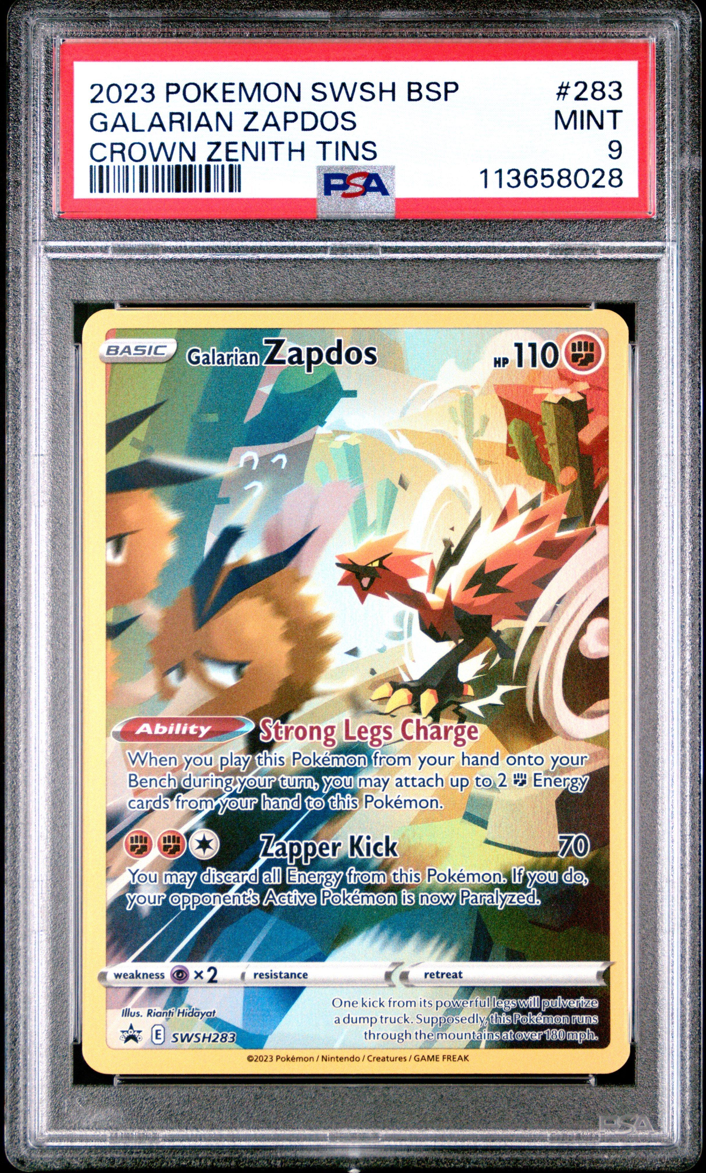 2023 Pokemon Swsh Black Star Promo 283 Galarian Zapdos Crown Zenith Tin PSA 9