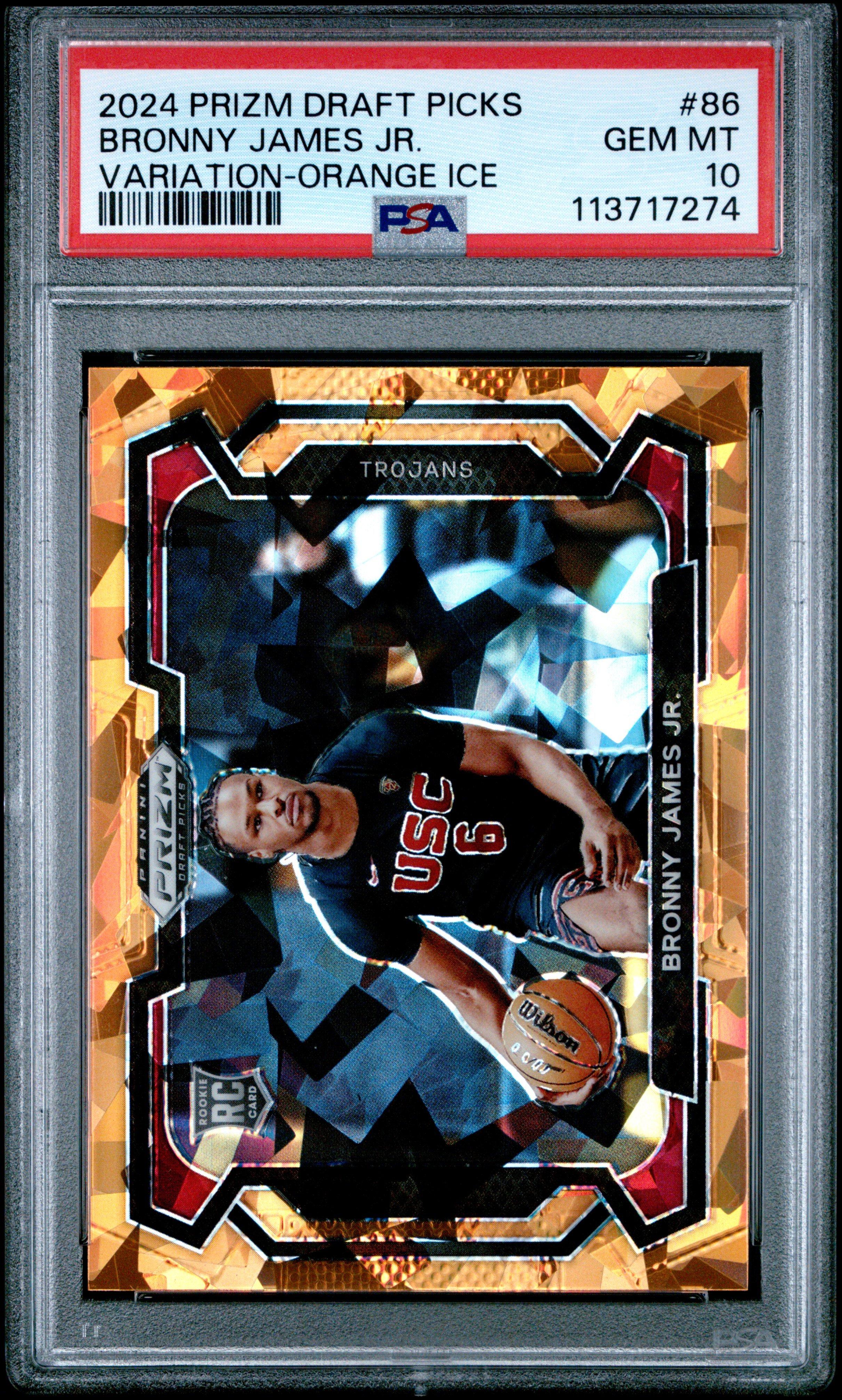 2024 Panini Prizm Draft Picks 86 Bronny James Jr. Variation-orange Ice PSA 10