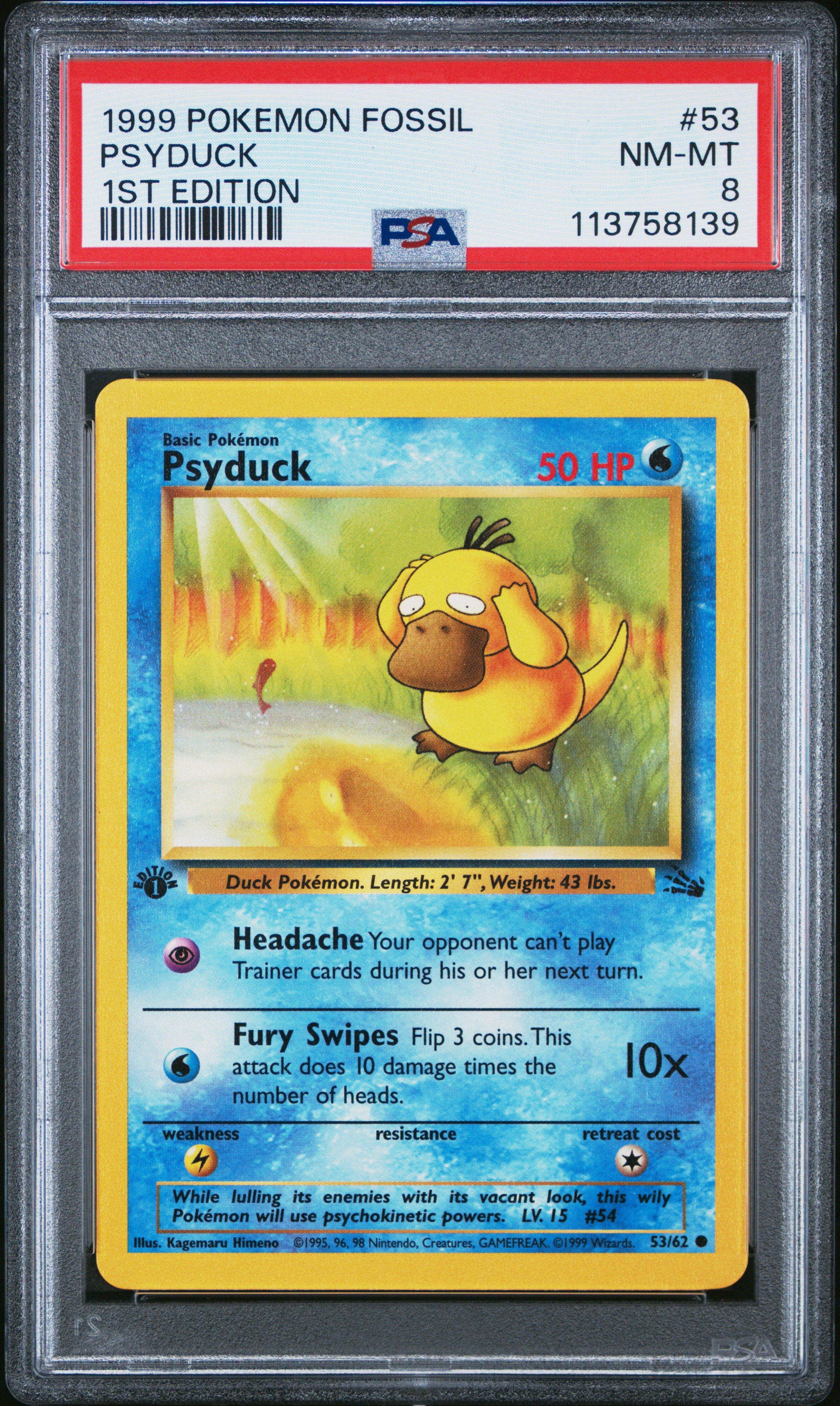 1999 Pokemon Fossil 53 Psyduck 1st Edition PSA