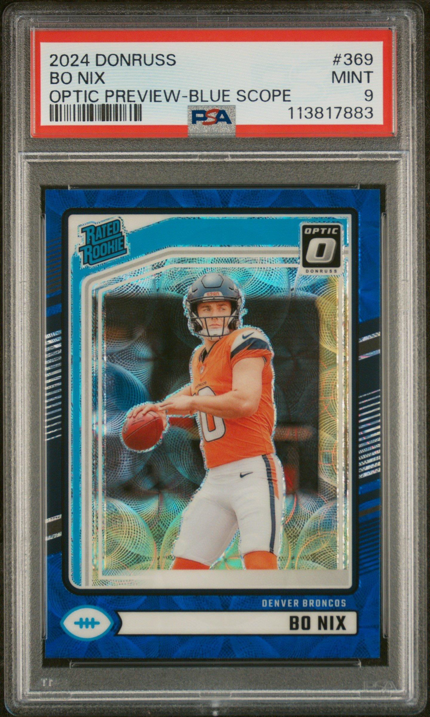 2024 Panini Donruss 369 Bo Nix Optic Preview-blue Scope PSA