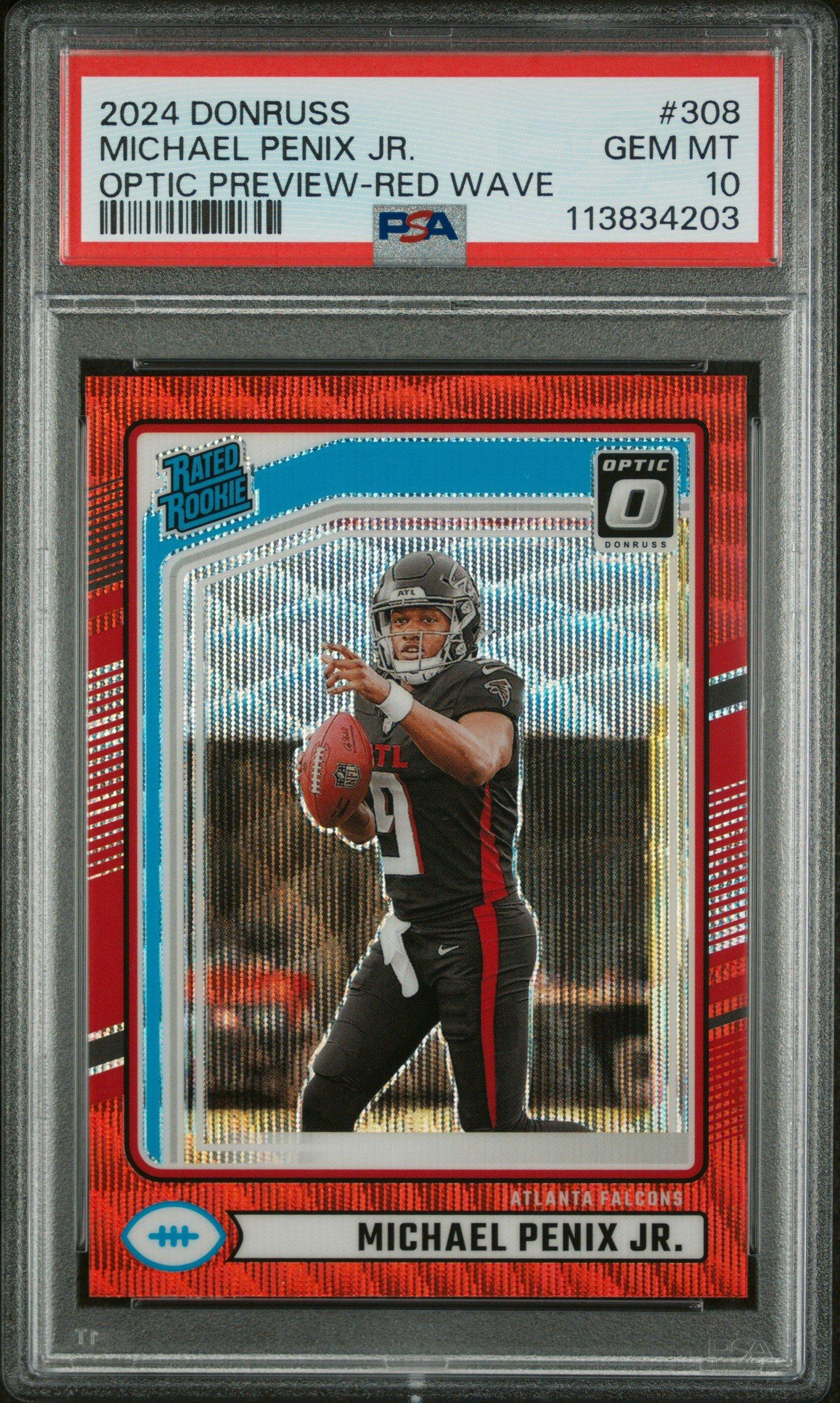 2024 Panini Donruss 308 Michael Penix Jr. Optic Preview-red Wave PSA 10