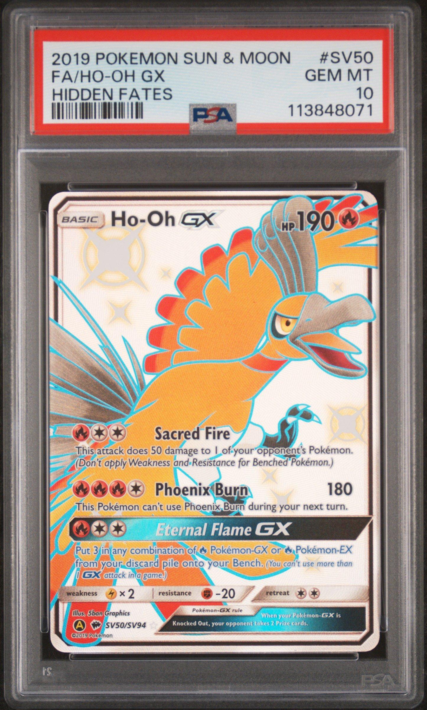 2019 Pokemon Sun & Moon Hidden Fates Sv50 Full Art/ho-oh Gx PSA 10