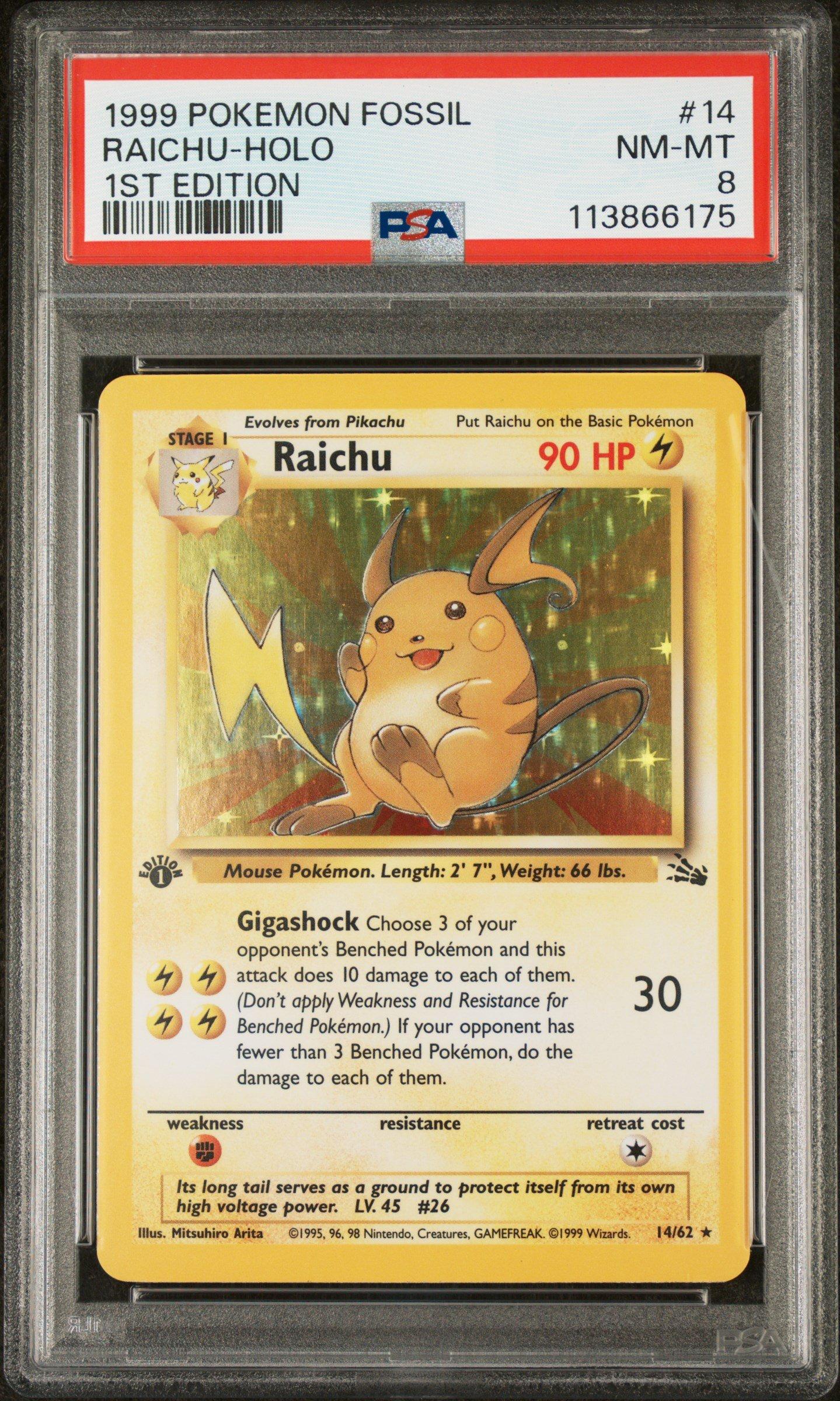 1999 Pokemon Fossil 14 Raichu-holo 1st Edition PSA
