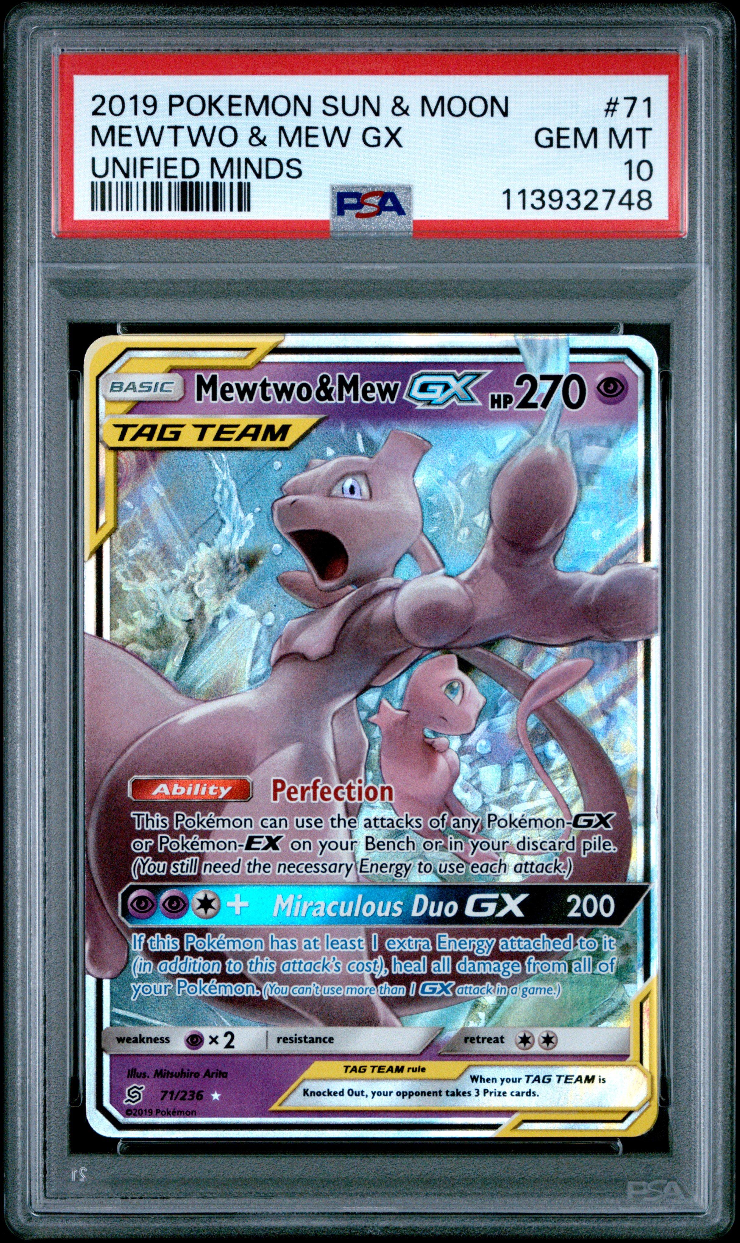 2019 Pokemon Sun & Moon Unified Minds 71 Mewtwo & Mew Gx PSA 10
